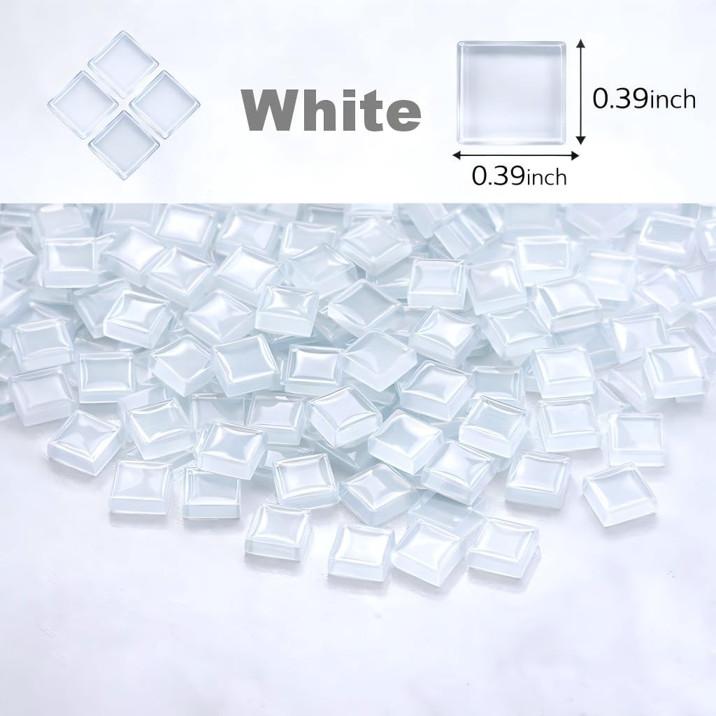 500 PCS Glass Mosaic Tiles for Crafts, 0.39” White Square Tiles for DIY | Us…