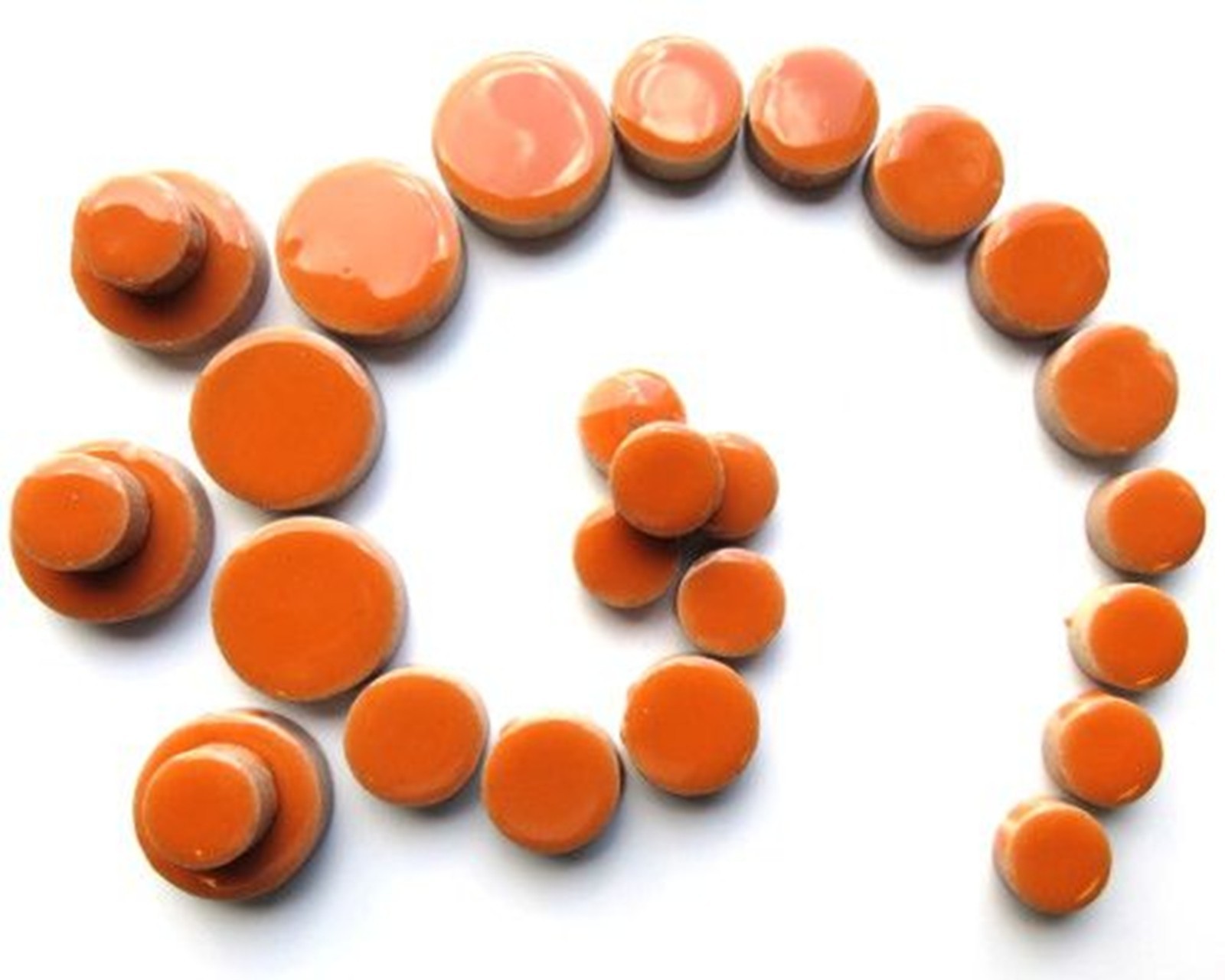 25 Tiles – Orange Round Ceramic Mosaic Tile Pieces – Mixed Sizes