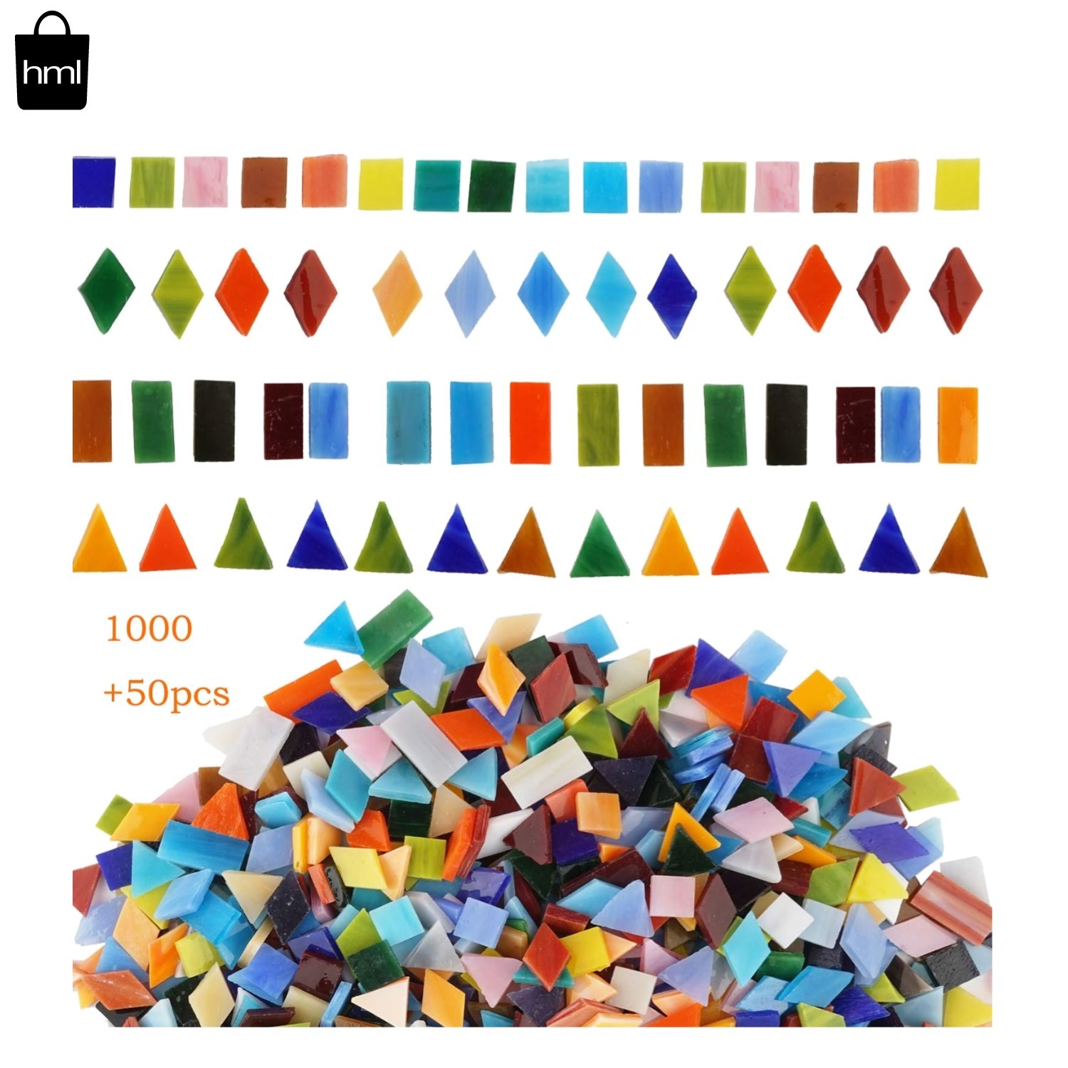 1050 Pieces Mixed Shapes Glass Mosaic Tiles for Crafts, Colorful Stained Glass P