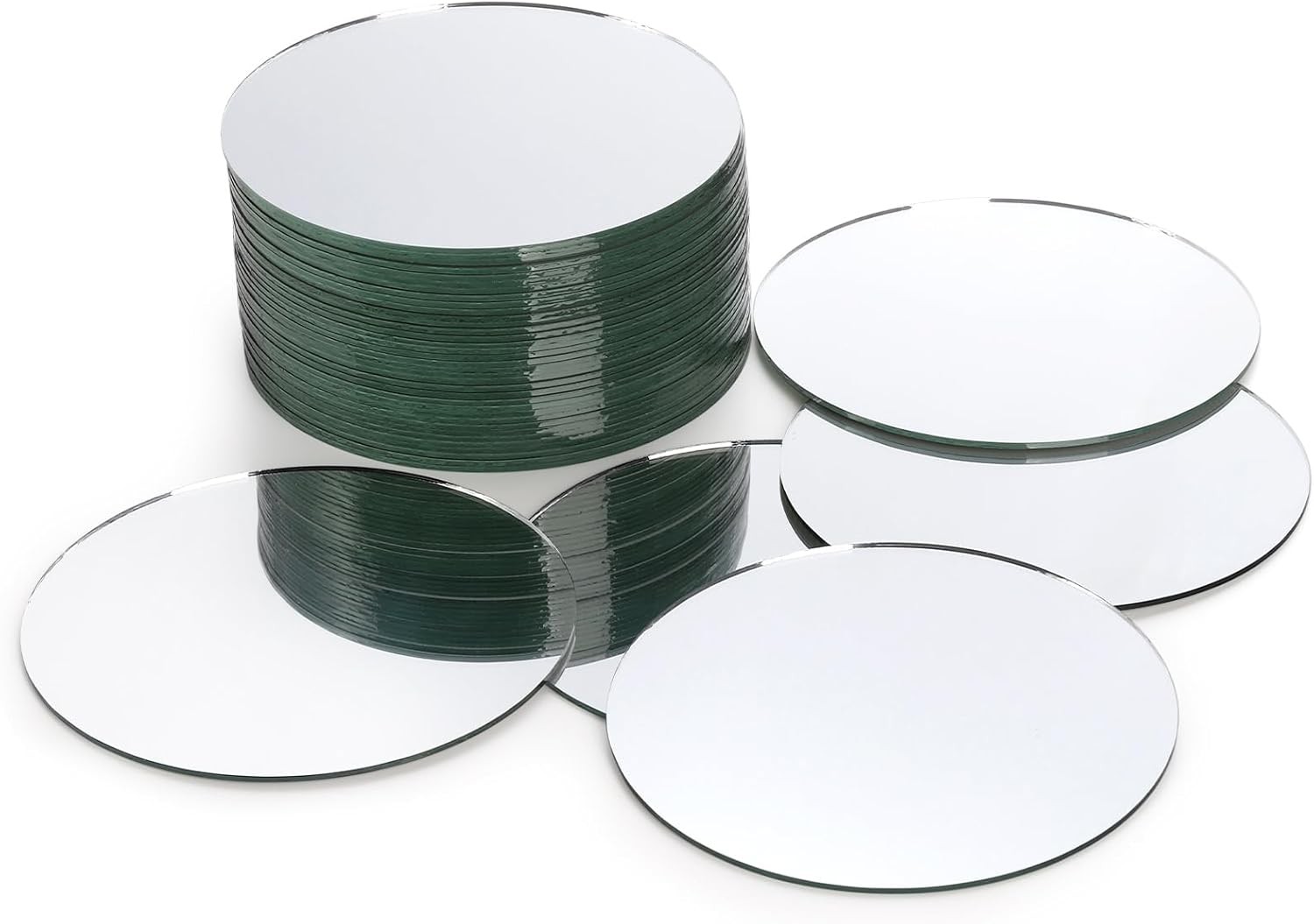 Suwimut Set of 40 Glass Mirror Tiles, 5 Inch Round 5″L x 5″W x 0.07″H,