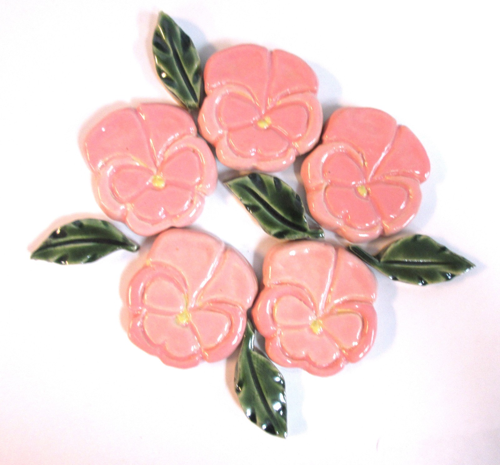 PANSY Mosaic Tiles Handmade Ceramic Tiles Craft Tiles Pink Tones Glazed 10 pcs