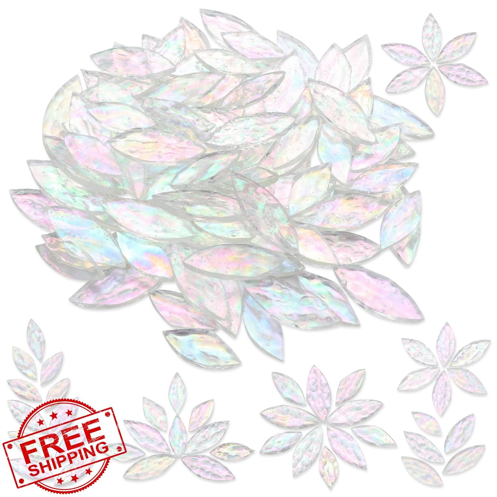 Yoption Iridescent Textured Glass Mosaic Tiles Leaves
