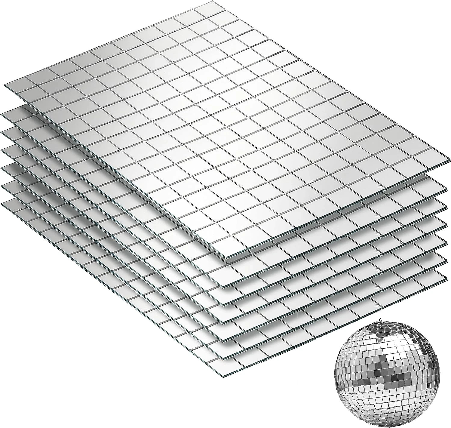 1050 PCS Self-Adhesive Disco Ball Tiles 10x10mm Mirror Mosaic for DIY Crafts