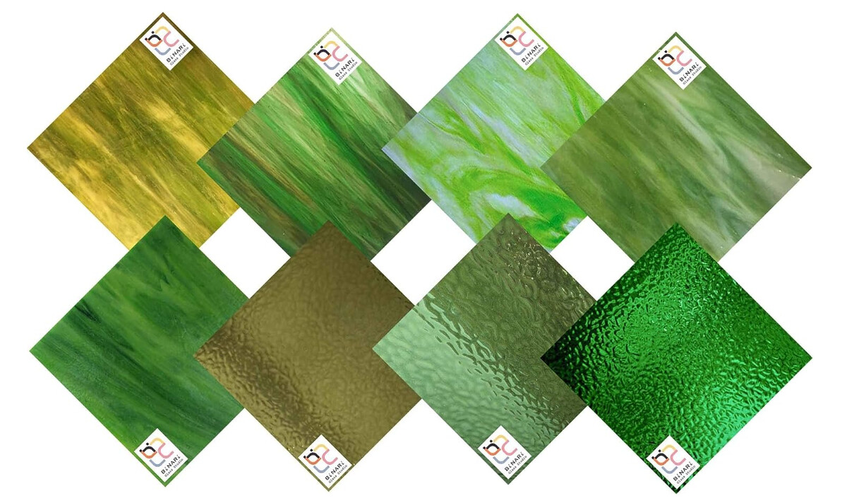 Wissmach 8 Sheet Green Variety Stained Glass and Mosaic Glass by BiNARi