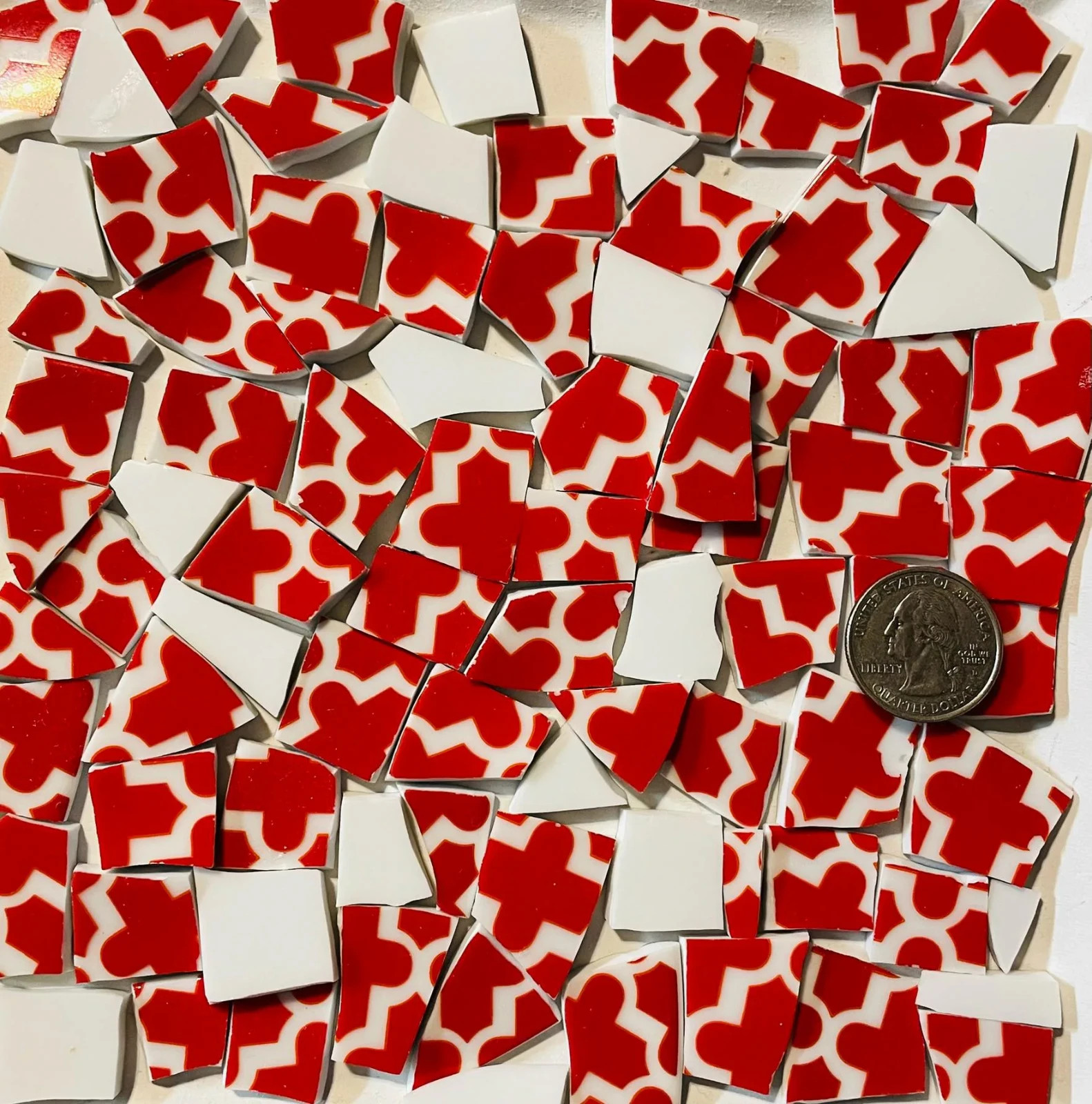 Broken China Mosaic Tile Arts and Craft Supplies – Red Paisley Tiles F169