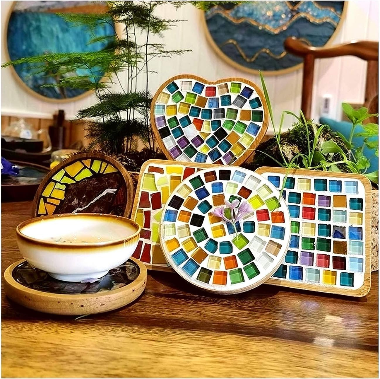 100 Pieces Bulk Mosaic Tiles Assorted Color Opaque Mosaic Glass Crafts Supplies