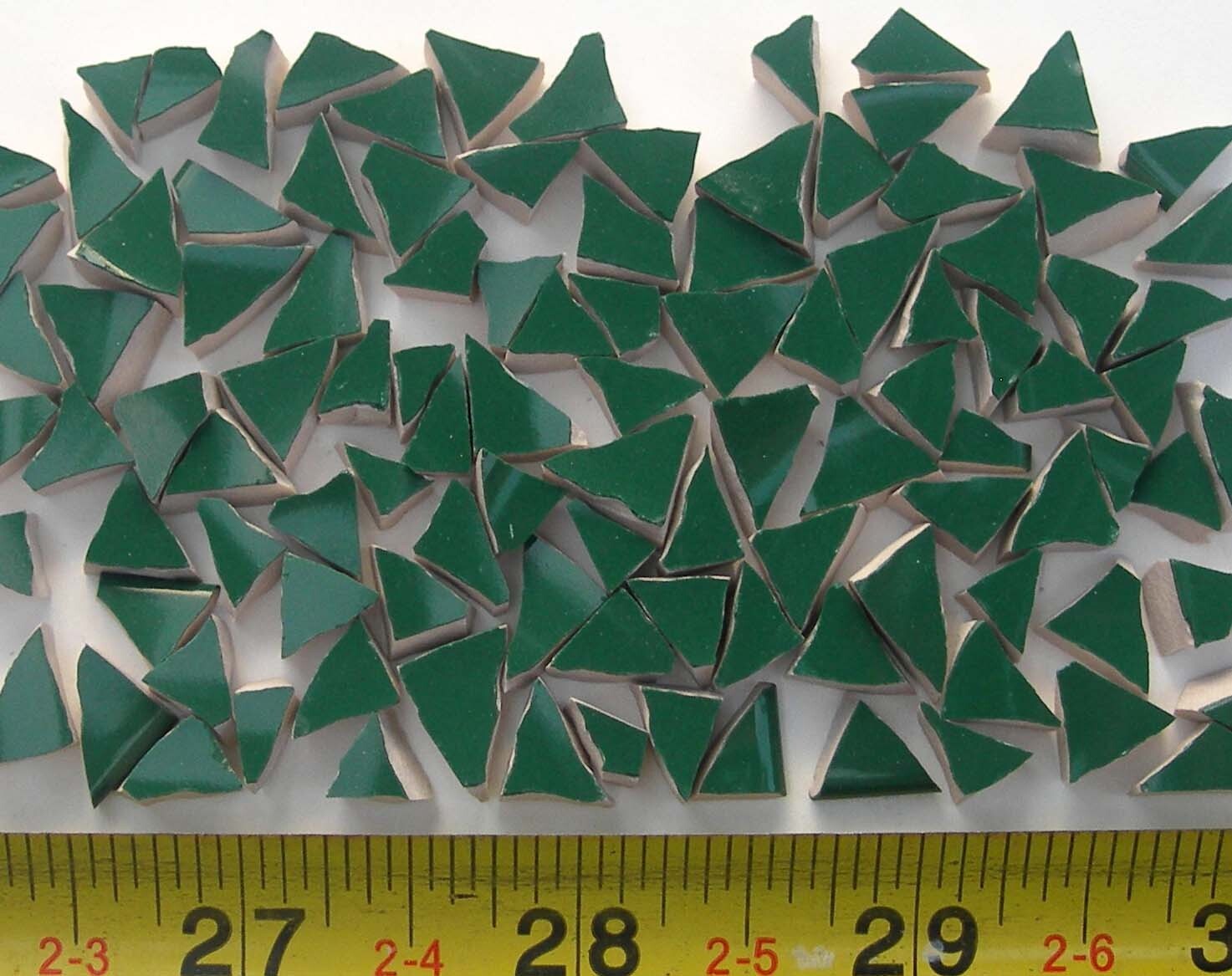 85 Pieces of Small Green Triangle Broken China Mosaic Tiles. Small 1/4″ Tiles