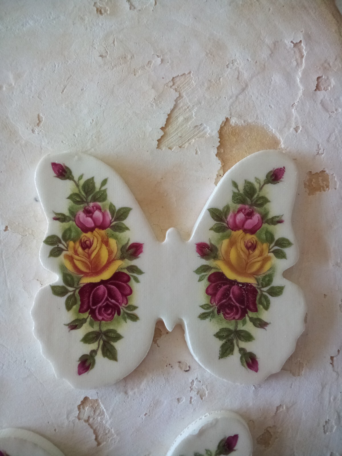 Mosaic Tiles set rose Butterfly 2 Summer Garden handmade craft chic clay G024