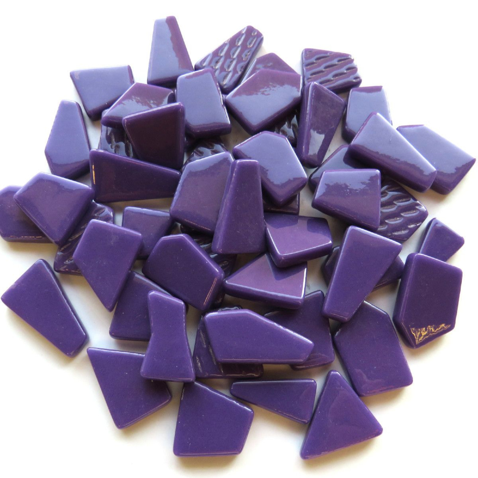 Royal Purple Odd Cut Shaped Glass Mosaic Tiles – 25 Tiles – Sizes 3/8 to 1 inch