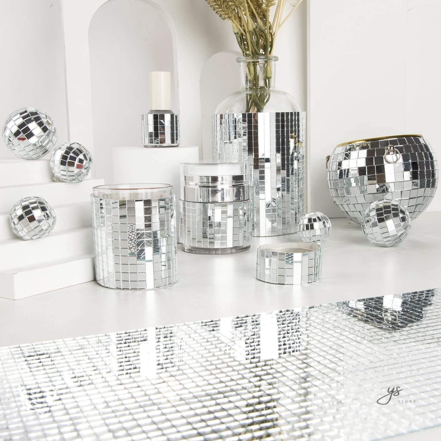 5400pcs 5x5mm Self-Adhesive Square Mirror Mosaic Tiles, 4D Disco Ball Stickers