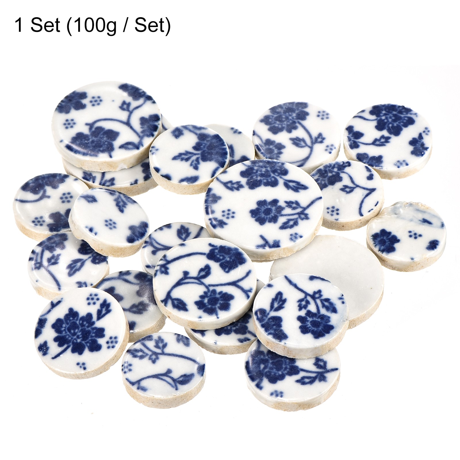 100g Ceramic Mosaic Tiles, Round Blue and White Ceramic Tiles