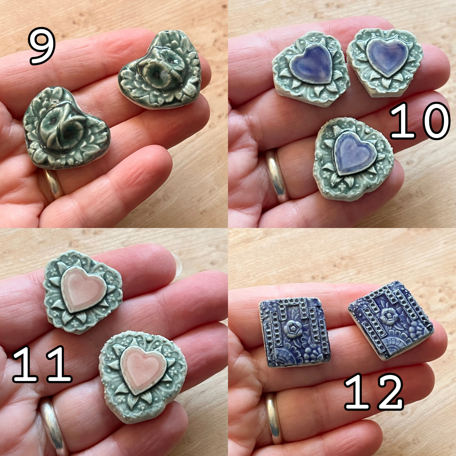 Handmade Ceramic Mosaic Tiles U-Pick: Hearts, Owl, Cat, Flower, Seahorse, Shell