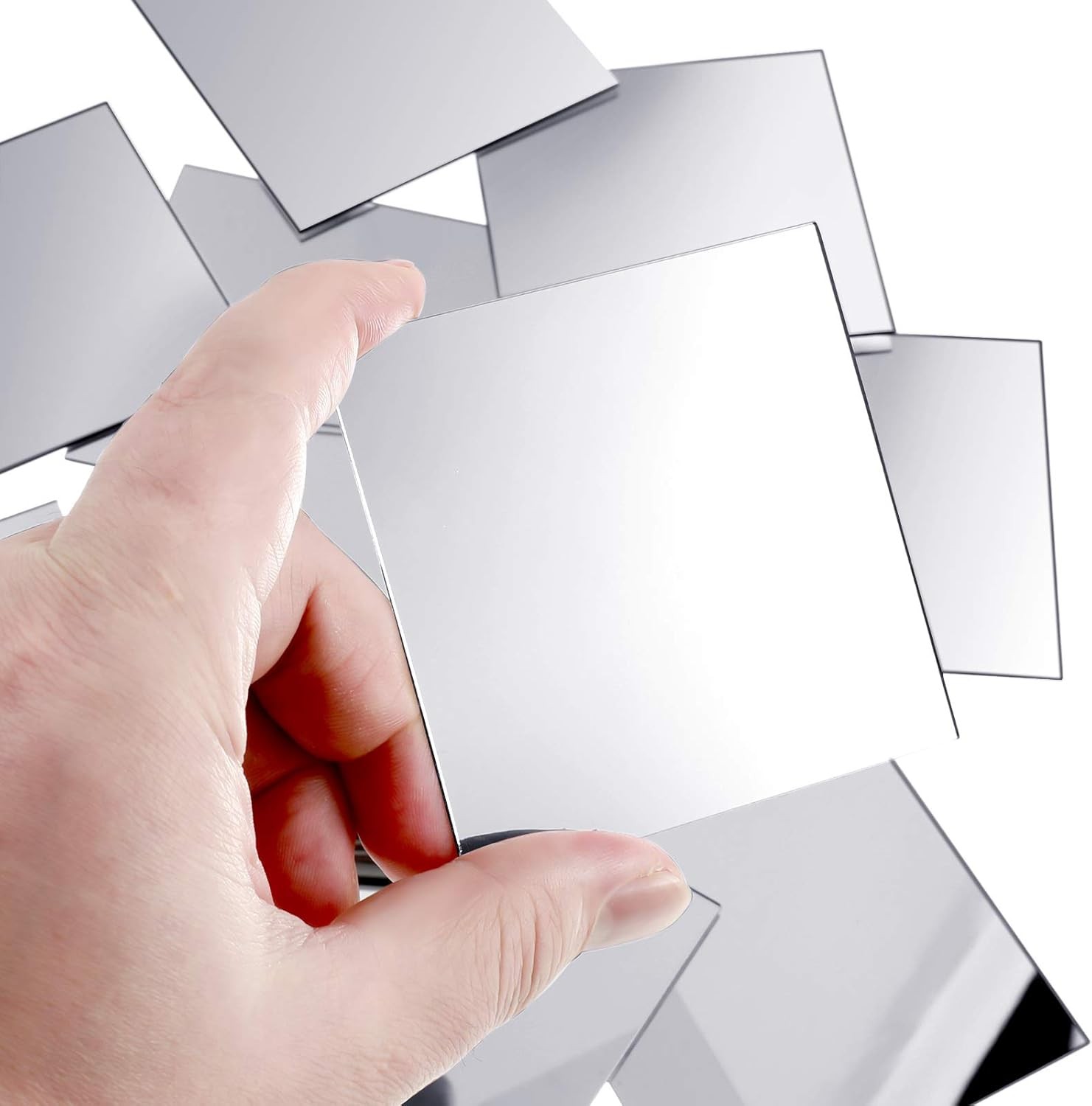 Jetec Mini Size Acrylic Square Mirror Adhesive Small 3 Inches, Silver