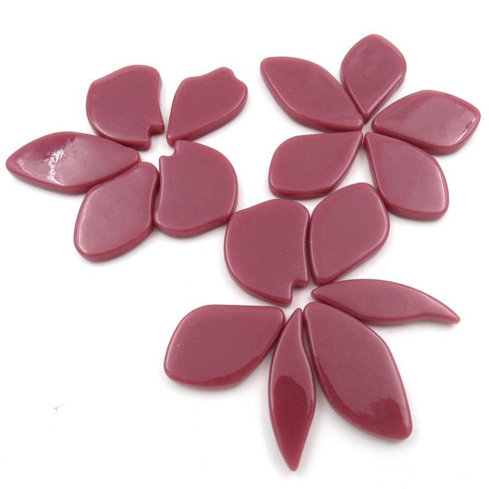 20 Raspberry Purple Petal Flower Shapes Glass Mosaic Tile Pieces – 25 mm -30 mm