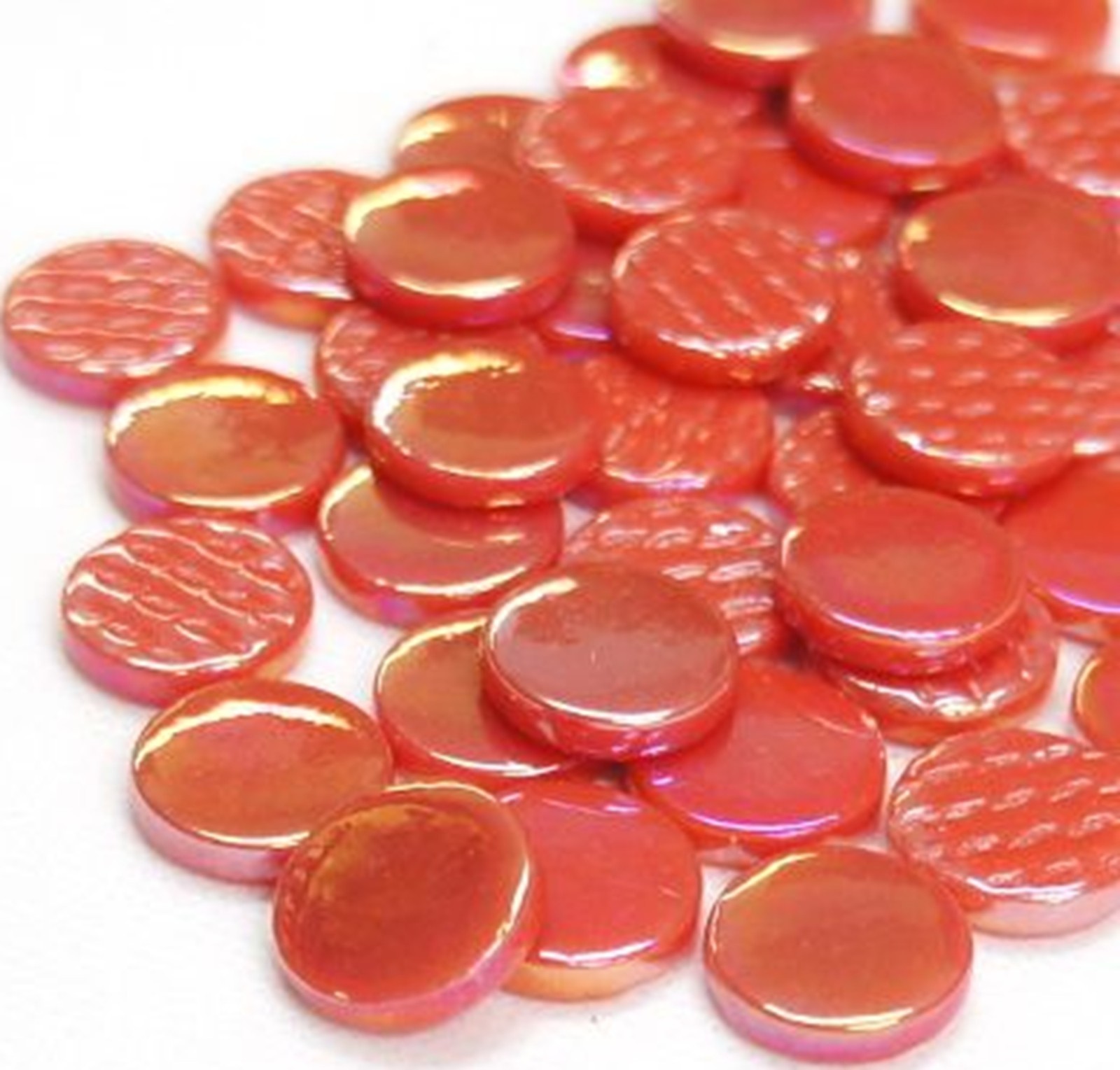 Pearlized Watermelon Red 25 tiles 18 mm Round Glass Mosaic Tile Pieces