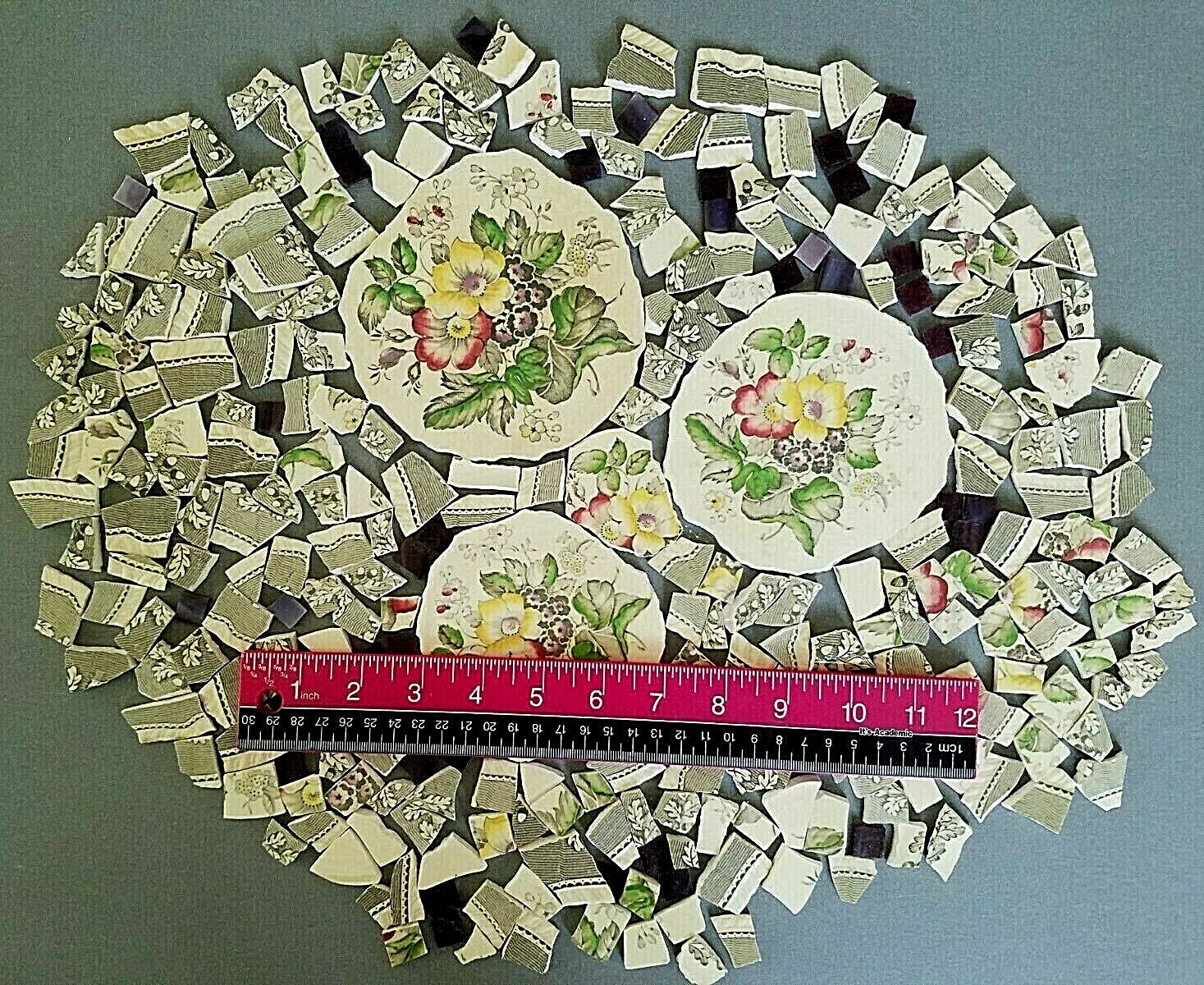 Vtg Shabby Chic Floral Focals + 247 Mosaic Tiles ~ Ridgways Devon Ware