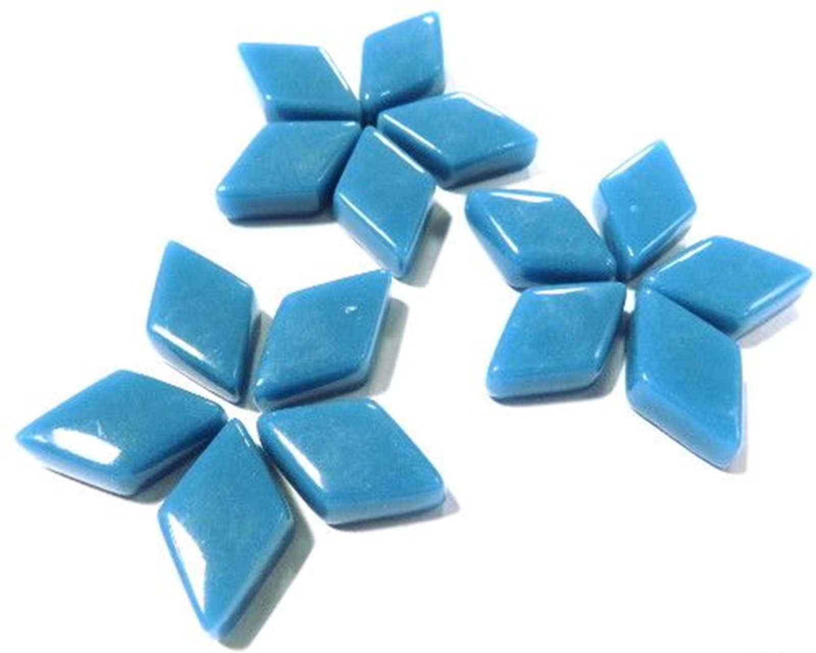 25 tiles – Lake Blue Diamond Shaped Glass Mosaic Tile Pieces -12 MM X 19MM