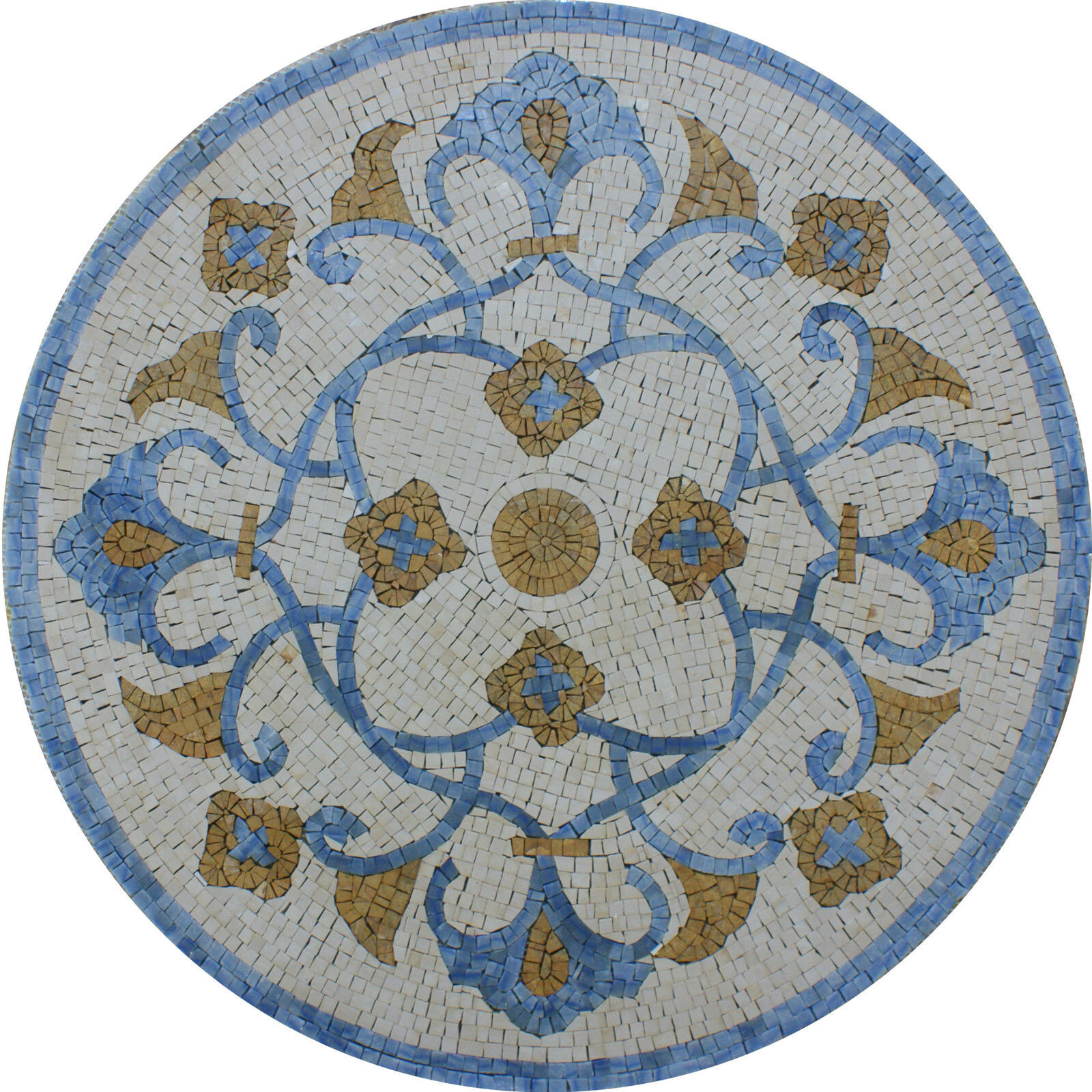 Calm Light Blue Floral Medallion Floor Table Top Marble Mosaic