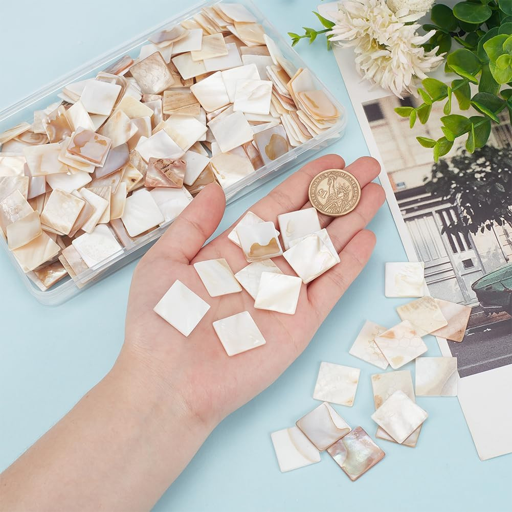 150Pcs Mother of Pearl Mosaic Tiles Bulk Natural Shell Mosaic Flat Square Tiles