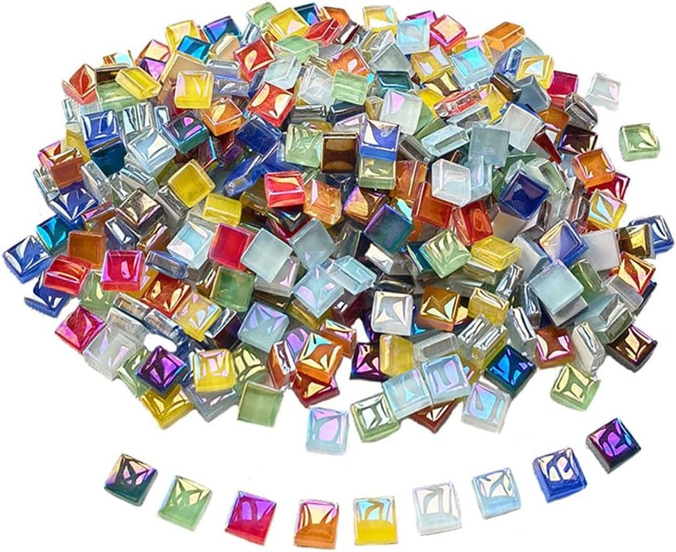 550pcs Mosaic Tiles for Crafts Bulk, 1.1LB Mixed Colors Iridescent Mix color