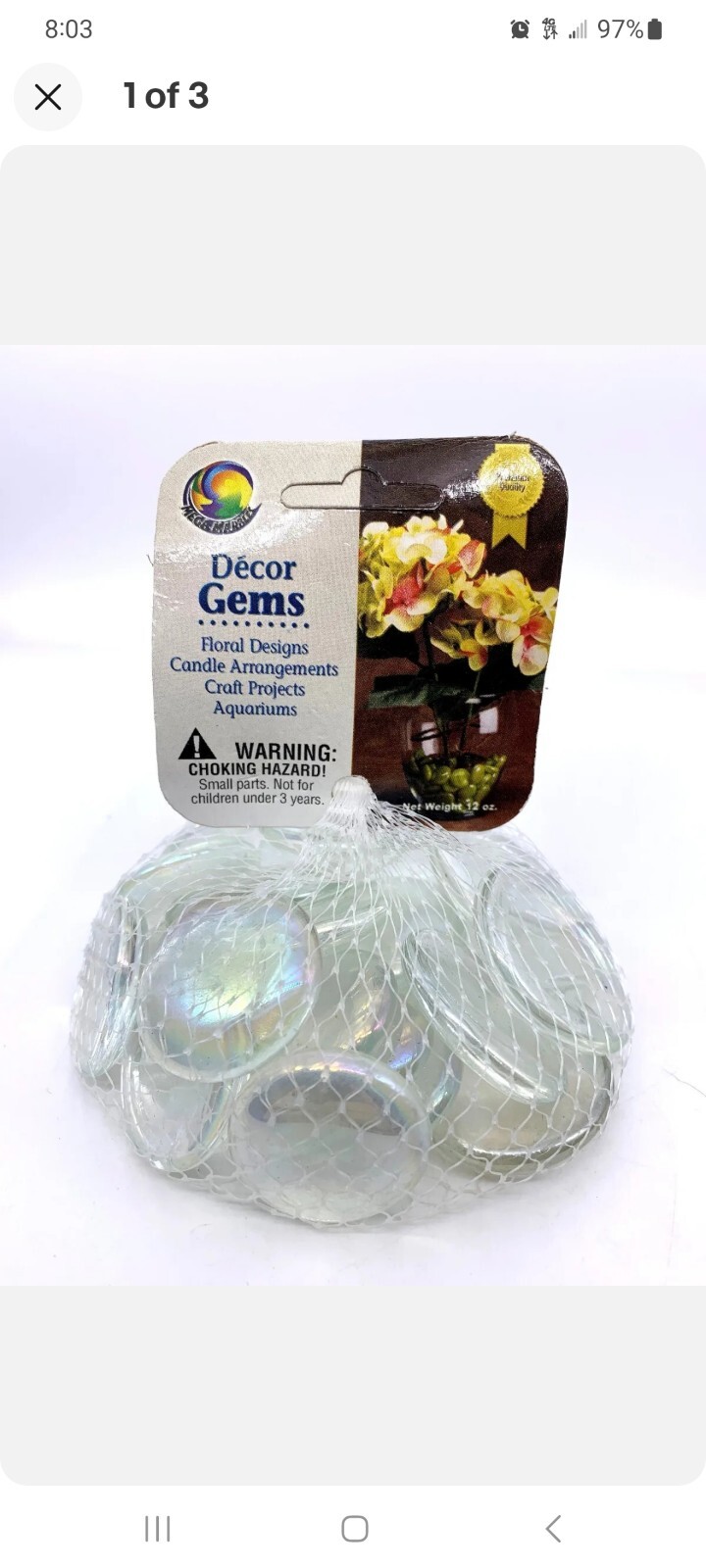 1.18 to 1.5″ Ice Clear Round Large Flat Iridescent Glass Gems Mega Marbles Vacor