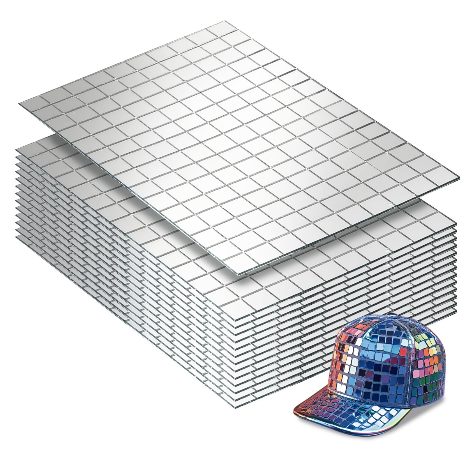 2100 PCS Self-Adhesive Mirror Mosaic Tiles, 10mm Disco Ball Craft Decor, Silver