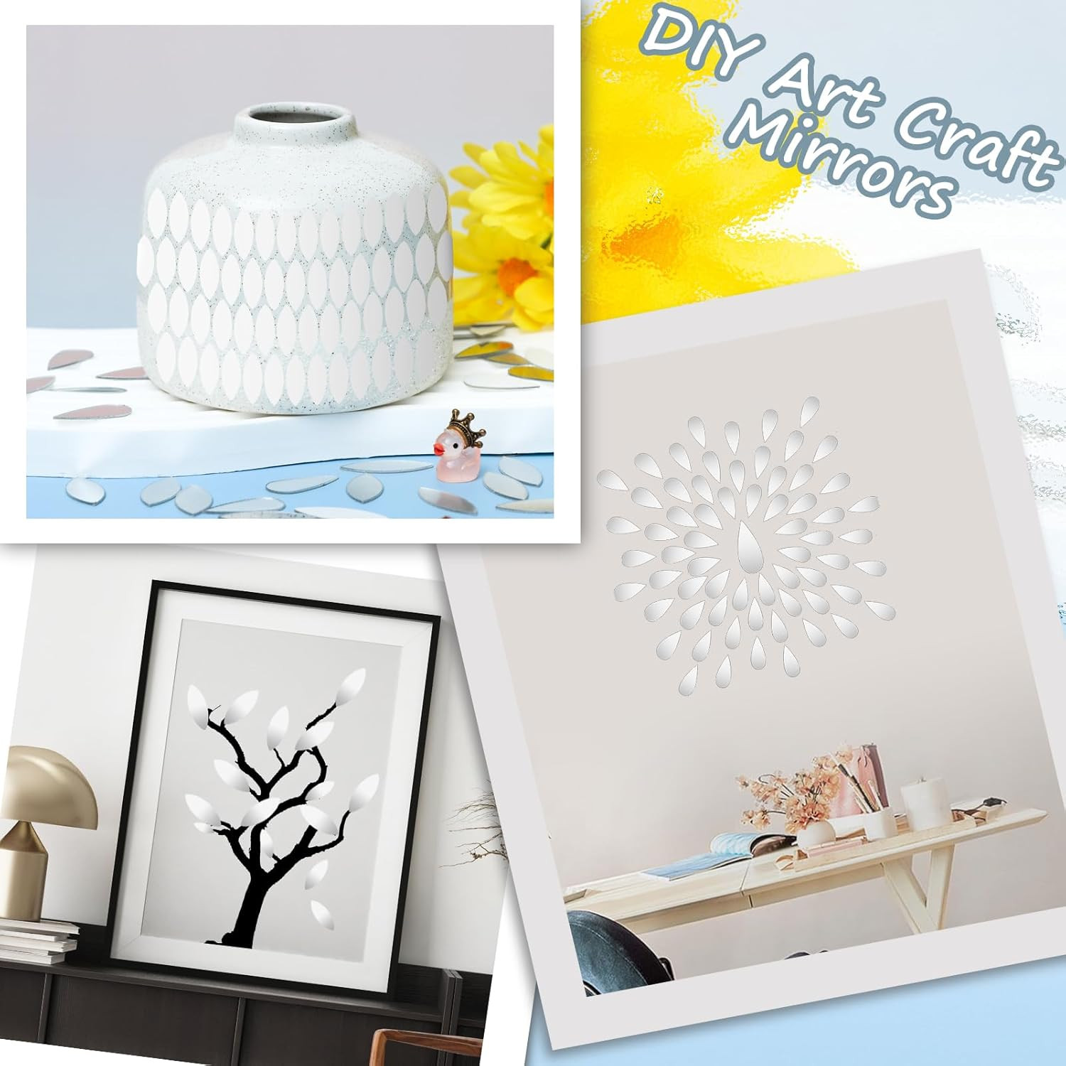 300Pcs Mini Leaf Shape Craft Mirrors Mosaic Tiles Self Adhesive | 1 Inch Small A