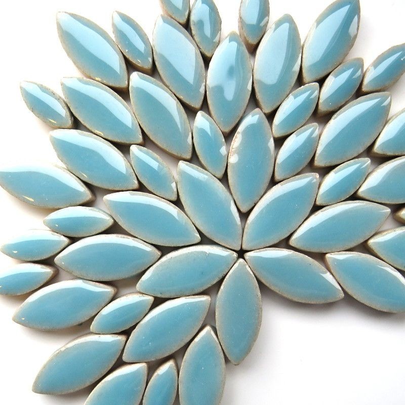 25 tiles Ice Blue Petal Shaped Ceramic Mosaic Tile Pieces – 2 Sizes