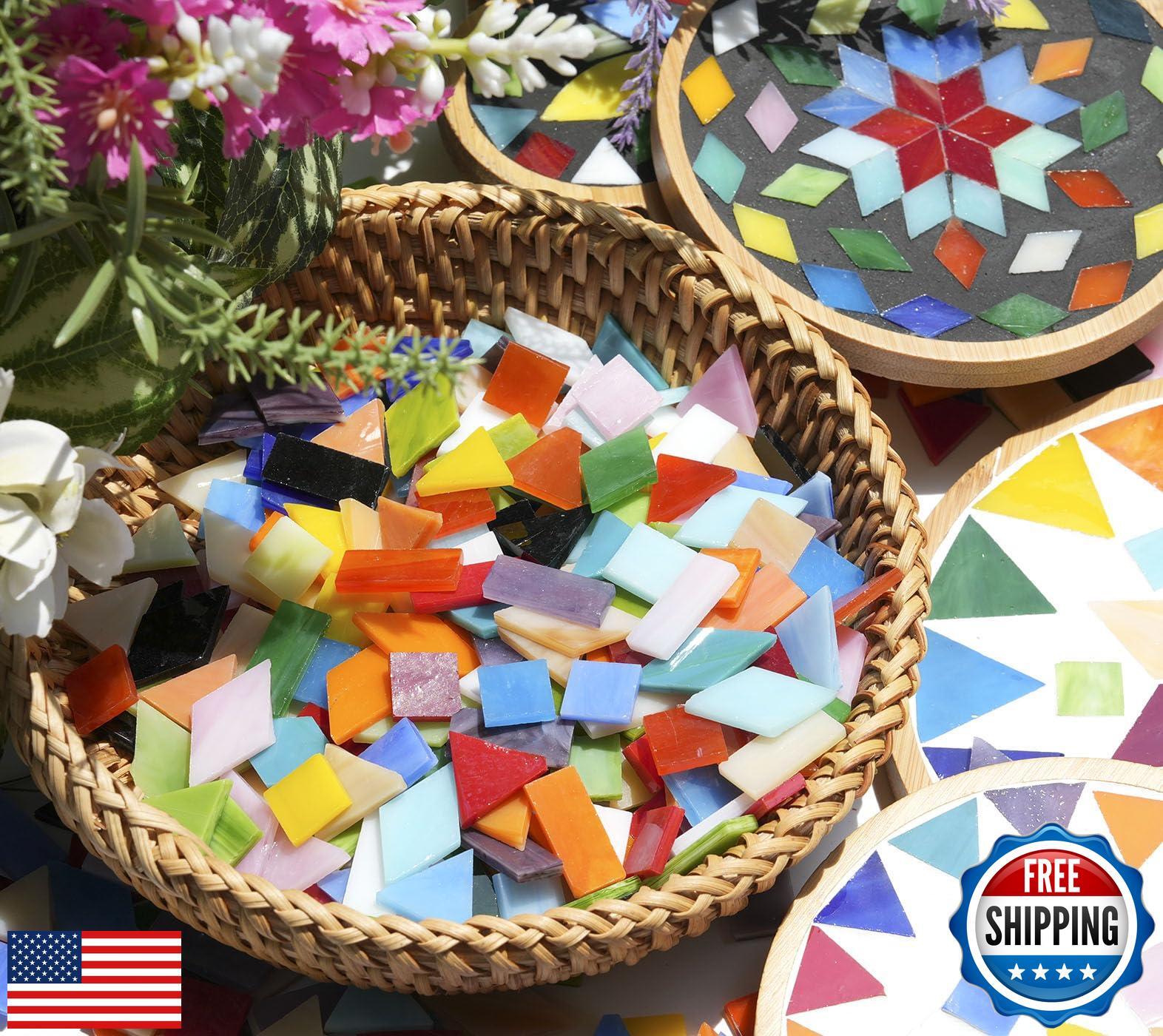 Lanyani Medium Size Glass Mosaic Tiles Pieces 1.3 Pounds Bulk, 400pcs Mixed V