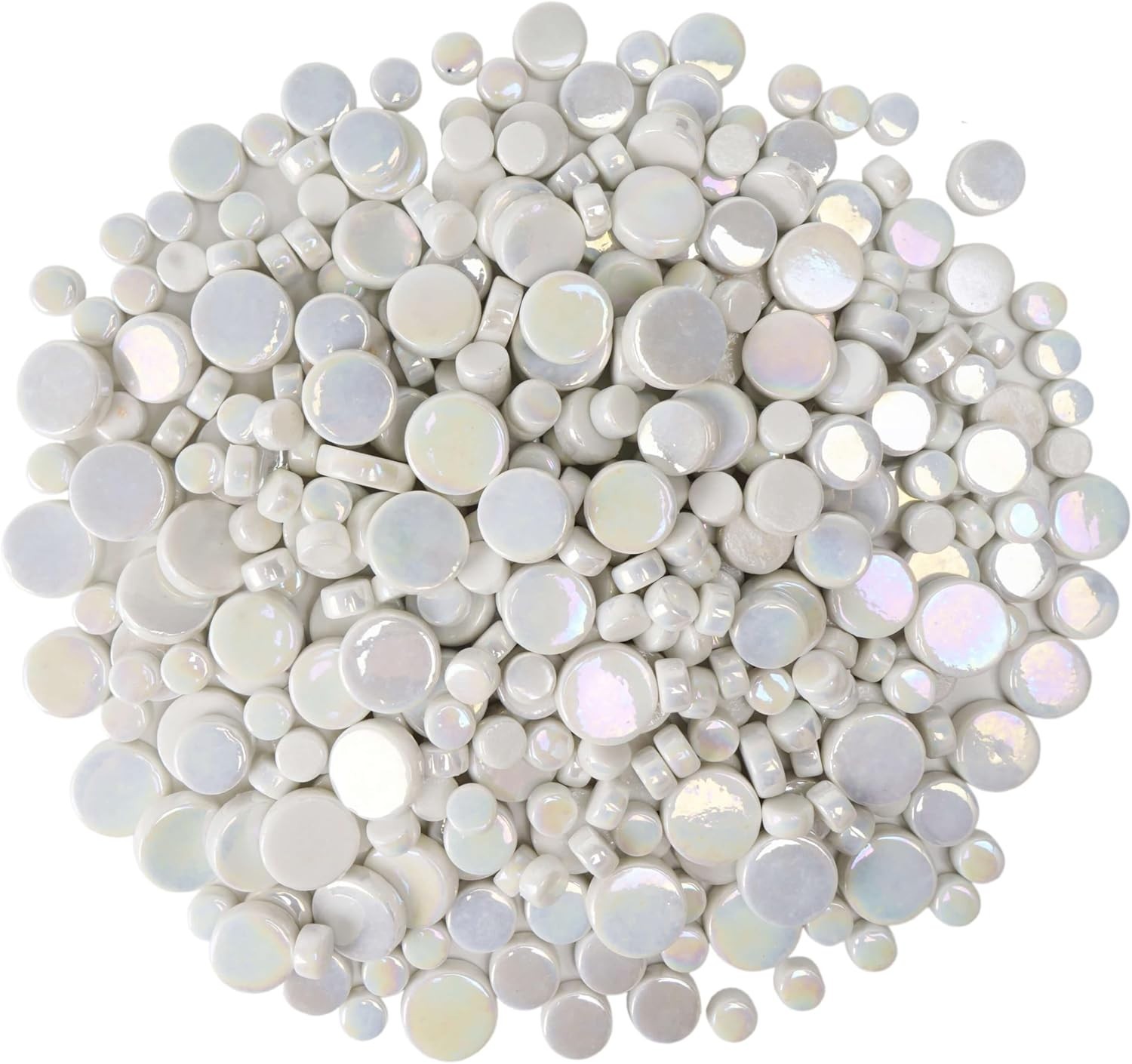 Small round Iridescent White Mosaic Tiles for Crafts, 300G/150 Pieces Iridescent
