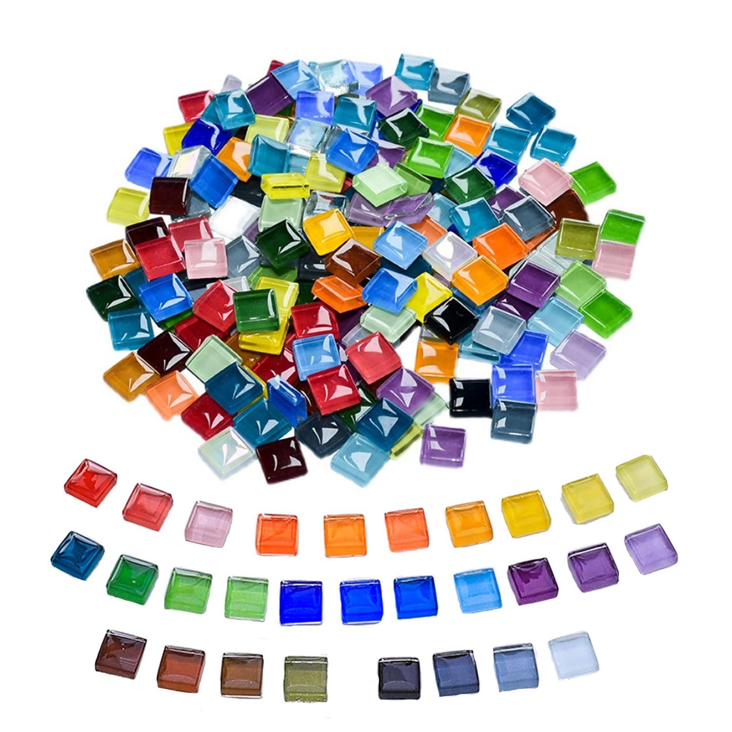 1100pcs Mixed Colors Glass Mosaic Tiles, DIY Tiles 10×10 mm, Multi-Mix