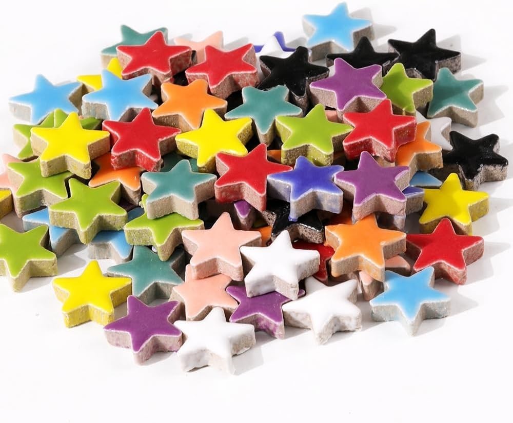 170g Ceramic Mosaic Tiles Pieces, Heart Star Oval Round Flower Shape Mosaics for