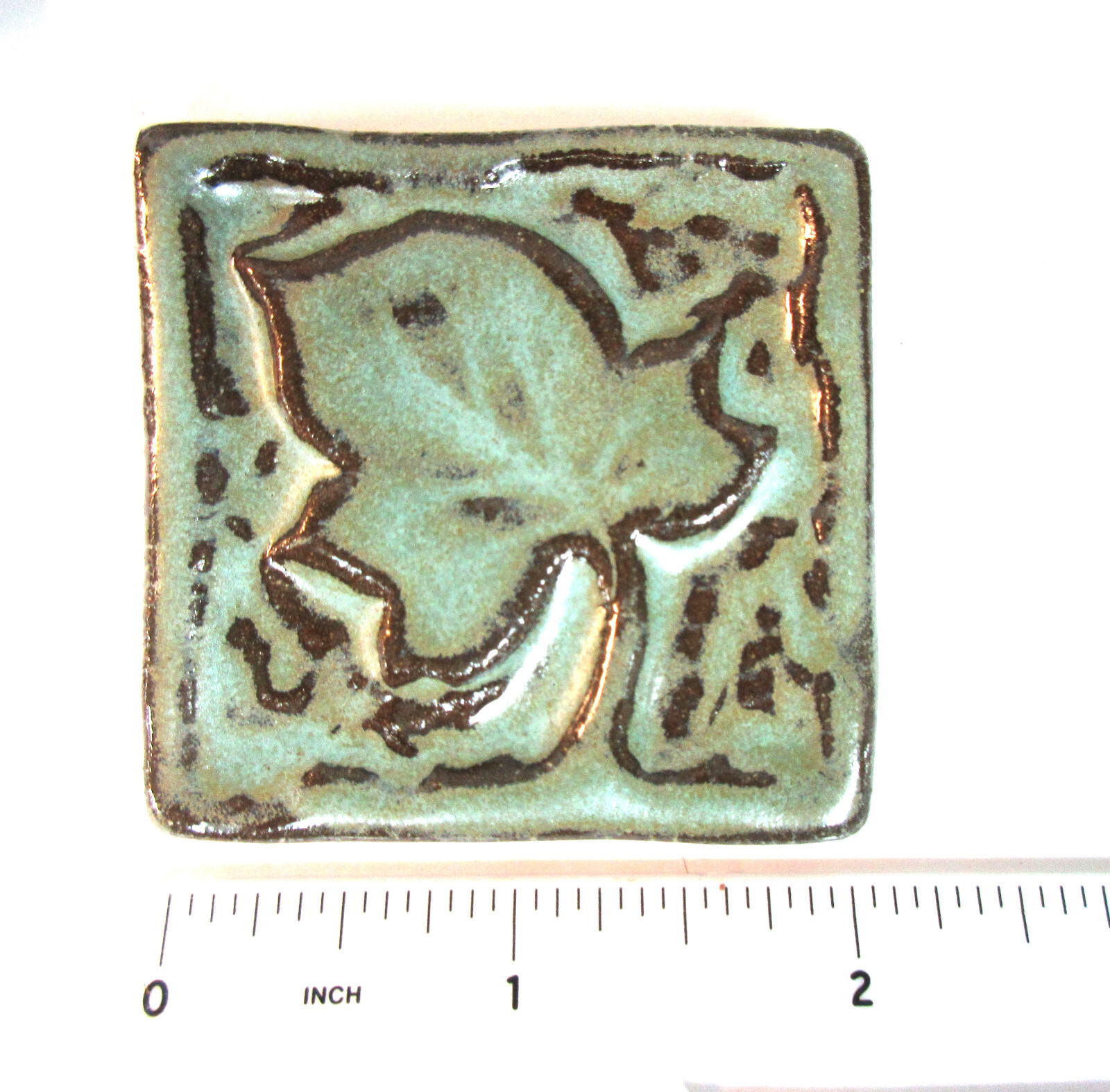 LEAF MOSAIC TILES Handmade Ceramic Art Tiles, Rustic Turquoise Green Set of 6