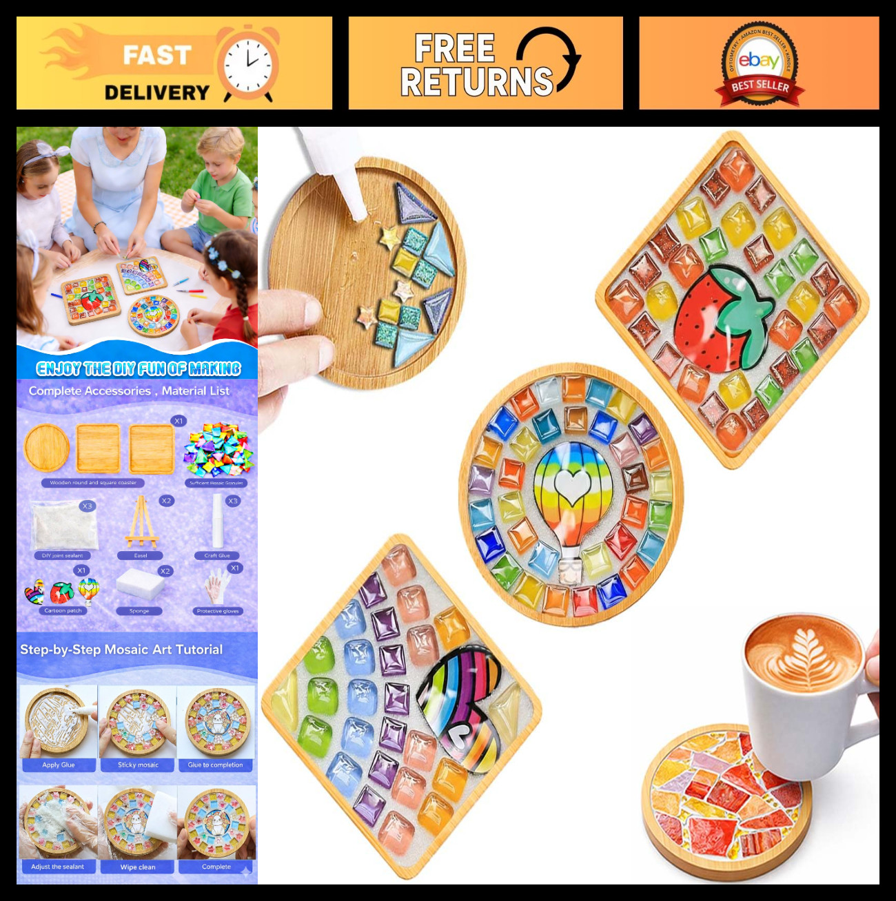 DIY Glass Mosaic Tiles Set – 3 Packs for Crafts & Home Decor – Handmade Art Kits