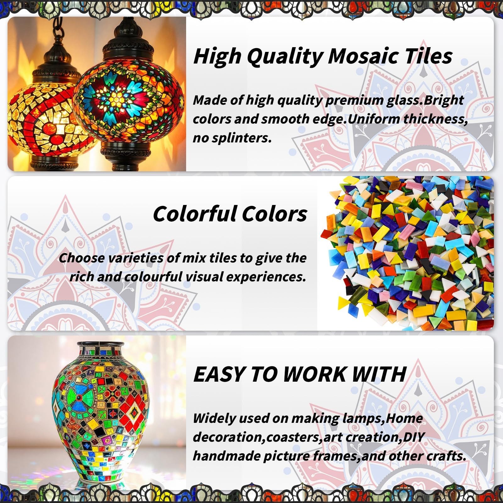 2400 Pcs Assorted Glass Mosaic Tiles for Crafts, DIY Projects & Home Decor