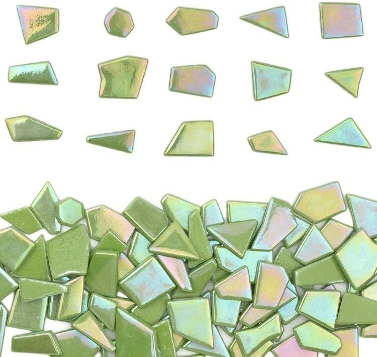 Iridescent Glass Mosaic Tiles for Crafts Bulk,200g Green Broken Mosaic Glass …