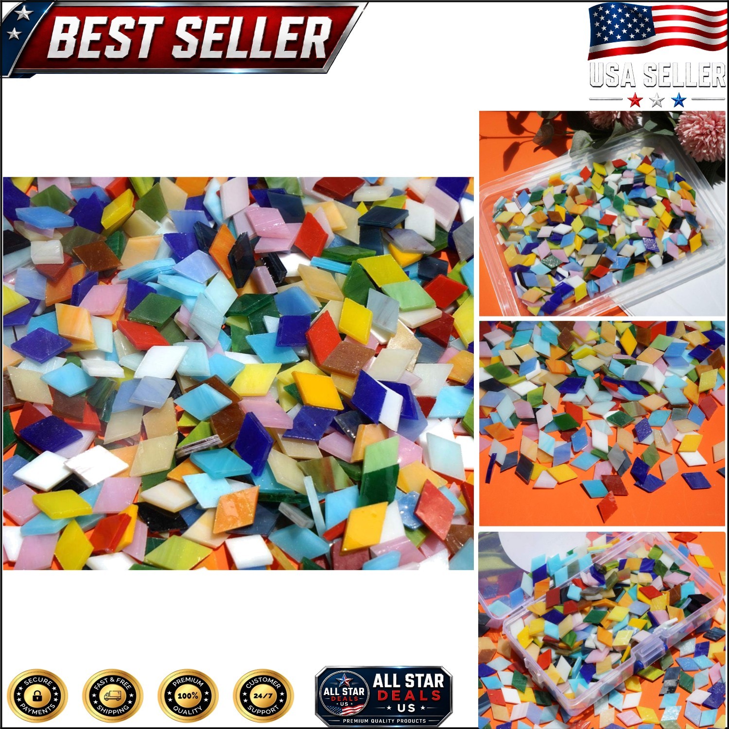 Colorful 3/8″ Diamond Glass Mosaic Tiles – Perfect for Home Craft Projects