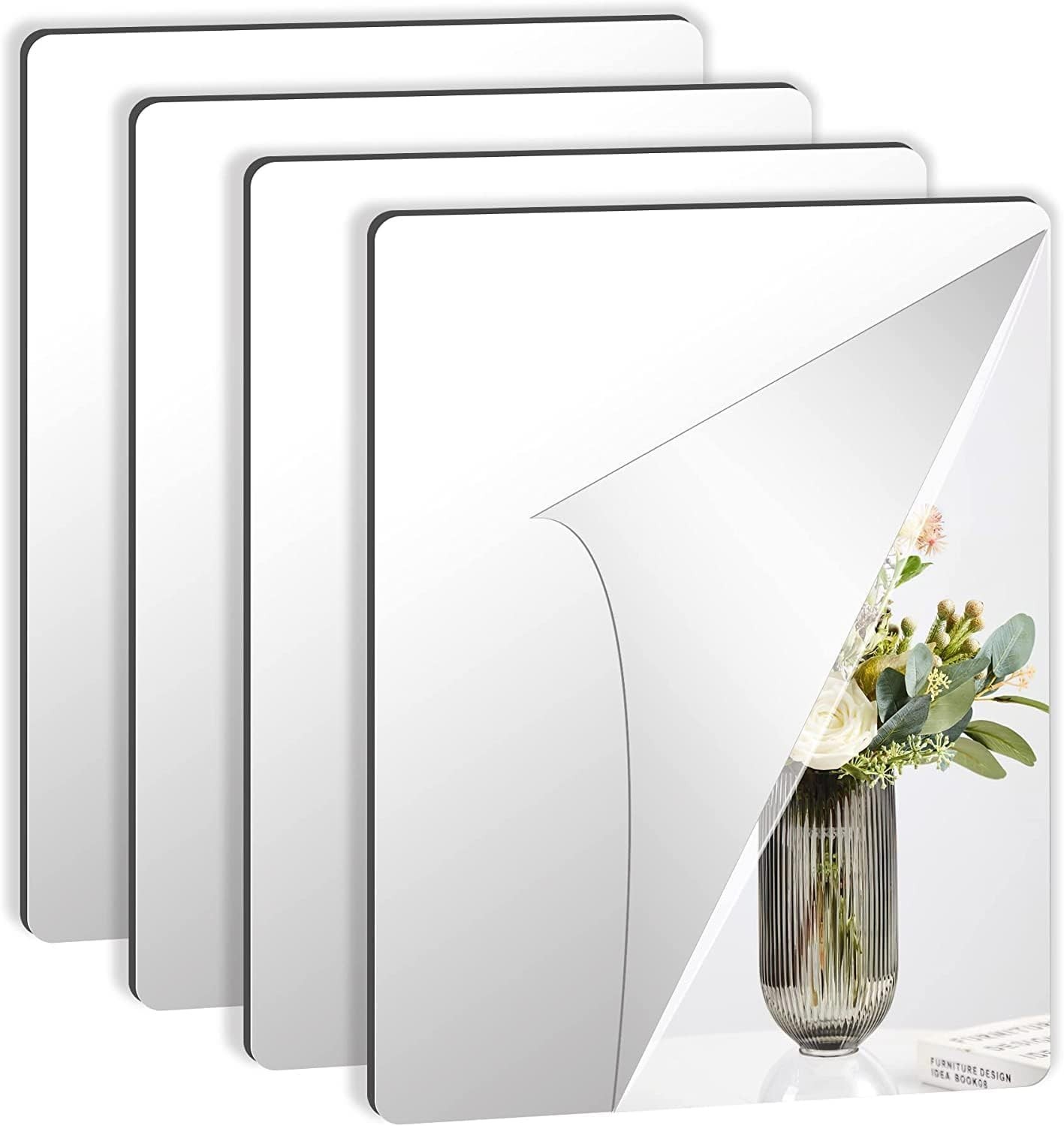 Acrylic Wall Mirrors 4 Pack, 12×16 Inch Flexible Plastic Sheets for Decoration