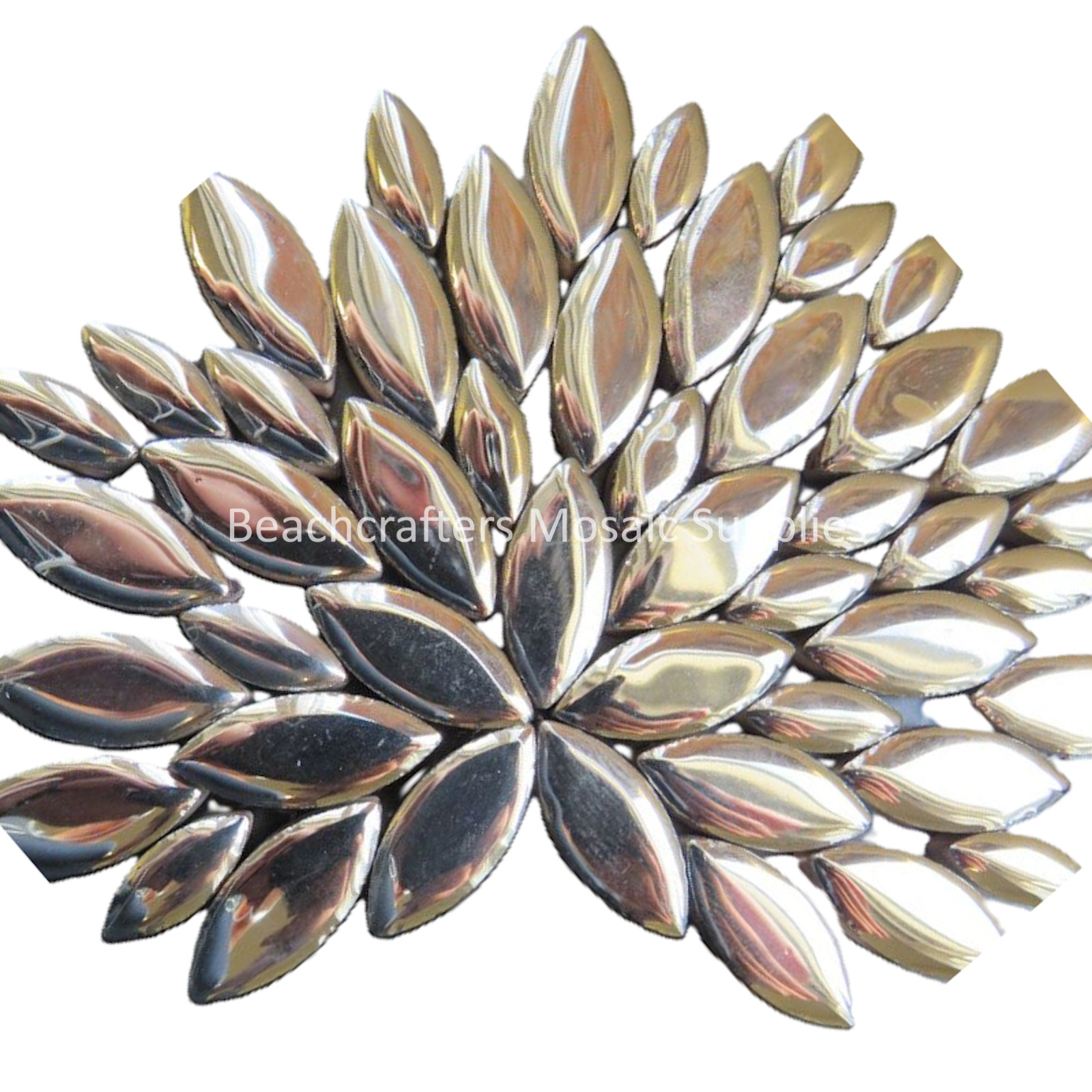 50 tiles of Silver Metallic Petals – Mixed Sizes Ceramic Mosaic Tile Pieces