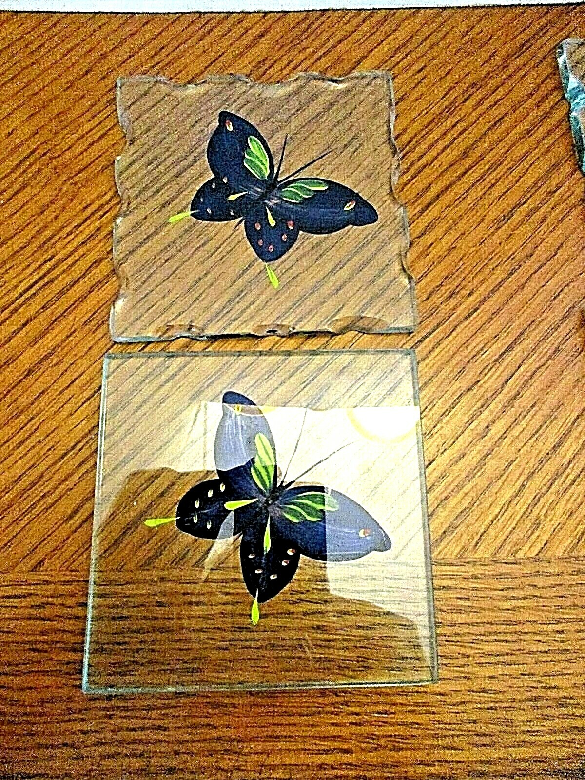 Beautiful Set of 8 Glass Tiles with Butterflies 4″ Squares