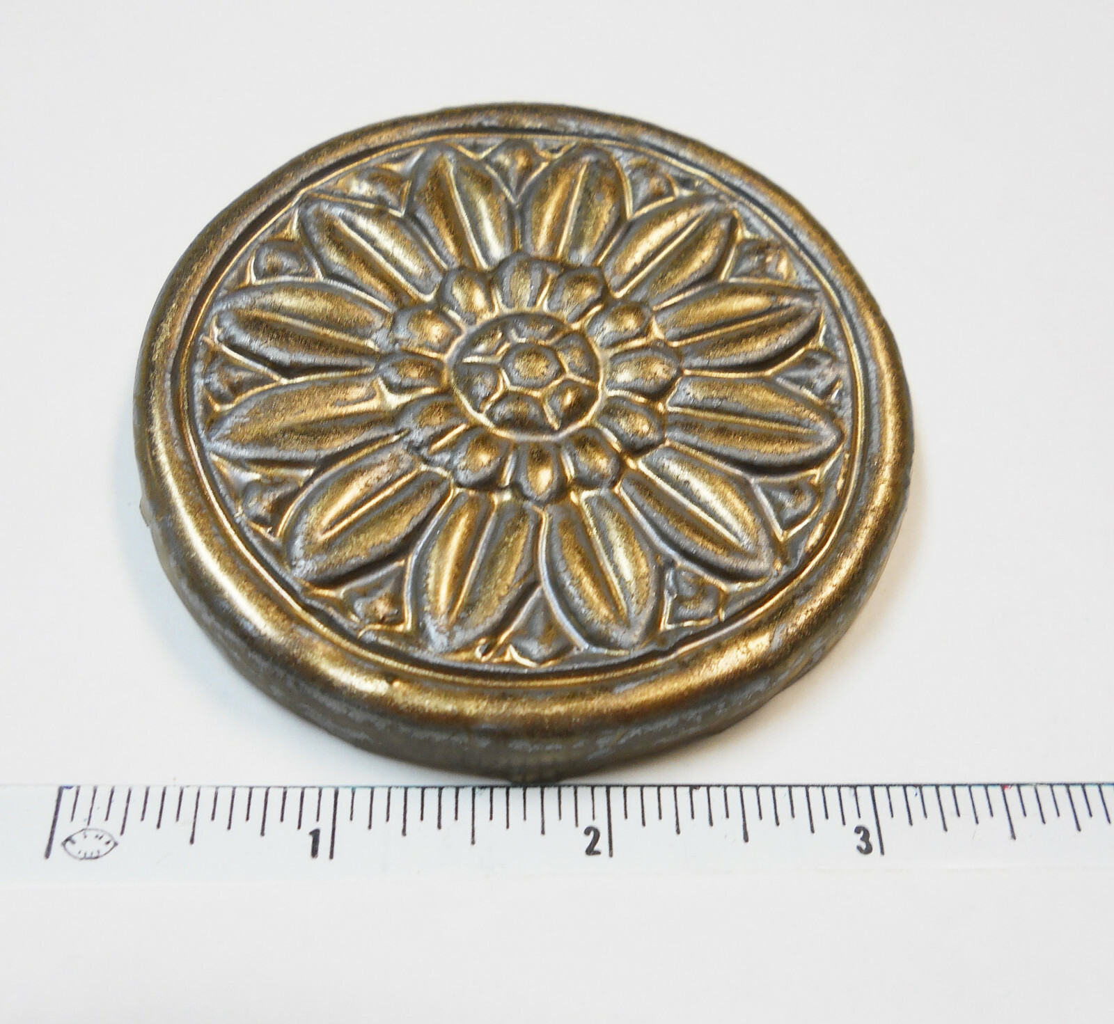 FLORAL MEDALLION TILES Handmade Ceramic Mosaic Tiles, Metallic Old Gold 3″ Set 4