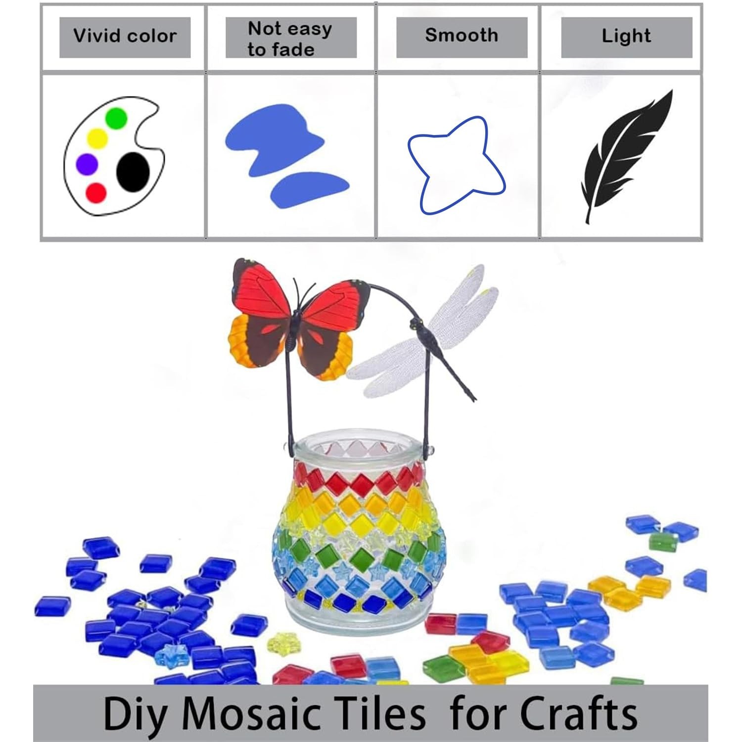 DIY Mosaic Tiles for Crafts, Colorful Glass Mosaic Kits for Adults, 915 Pcs Bulk