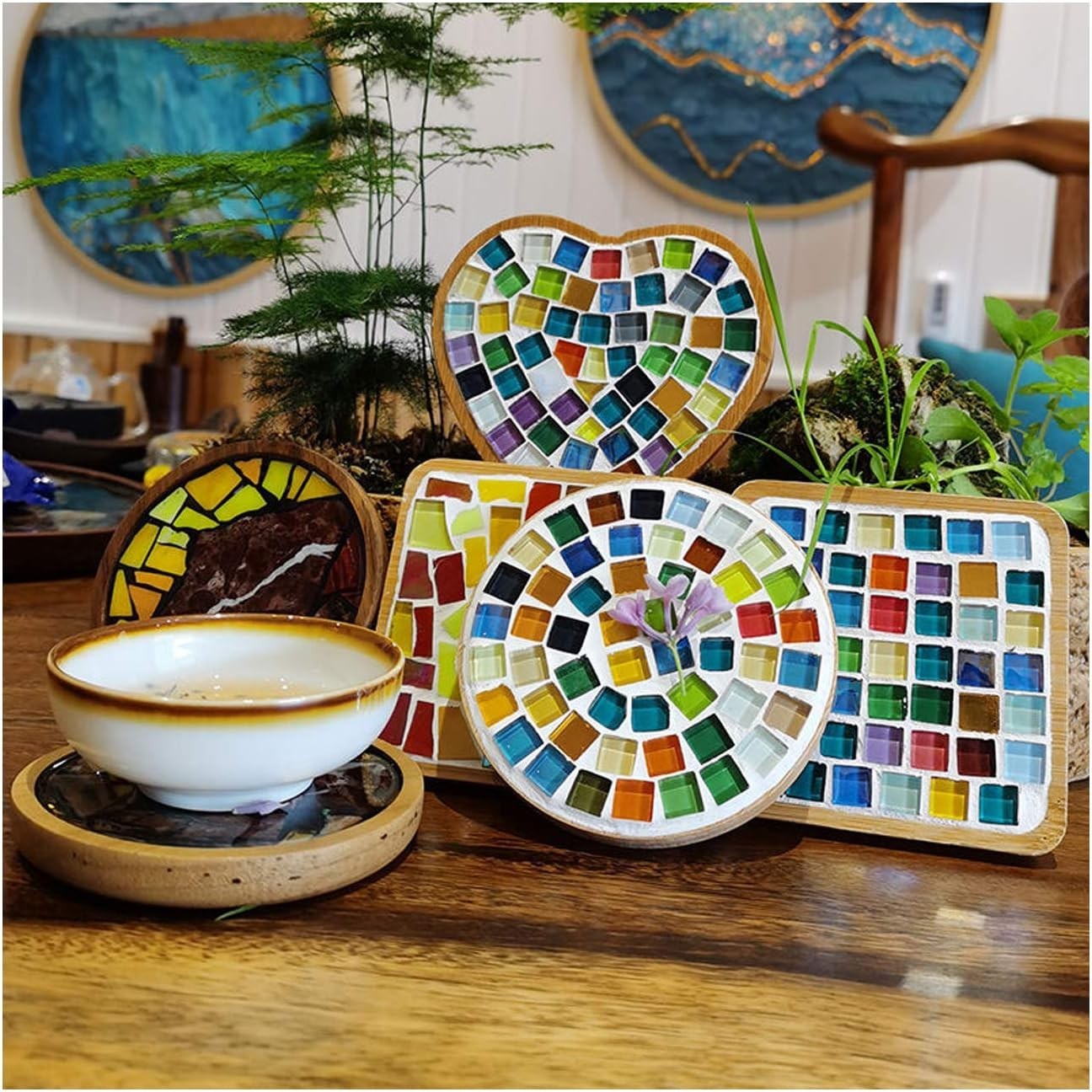 100 Pieces Bulk Mosaic Tiles Assorted Color Opaque Mosaic Glass Crafts Supplies