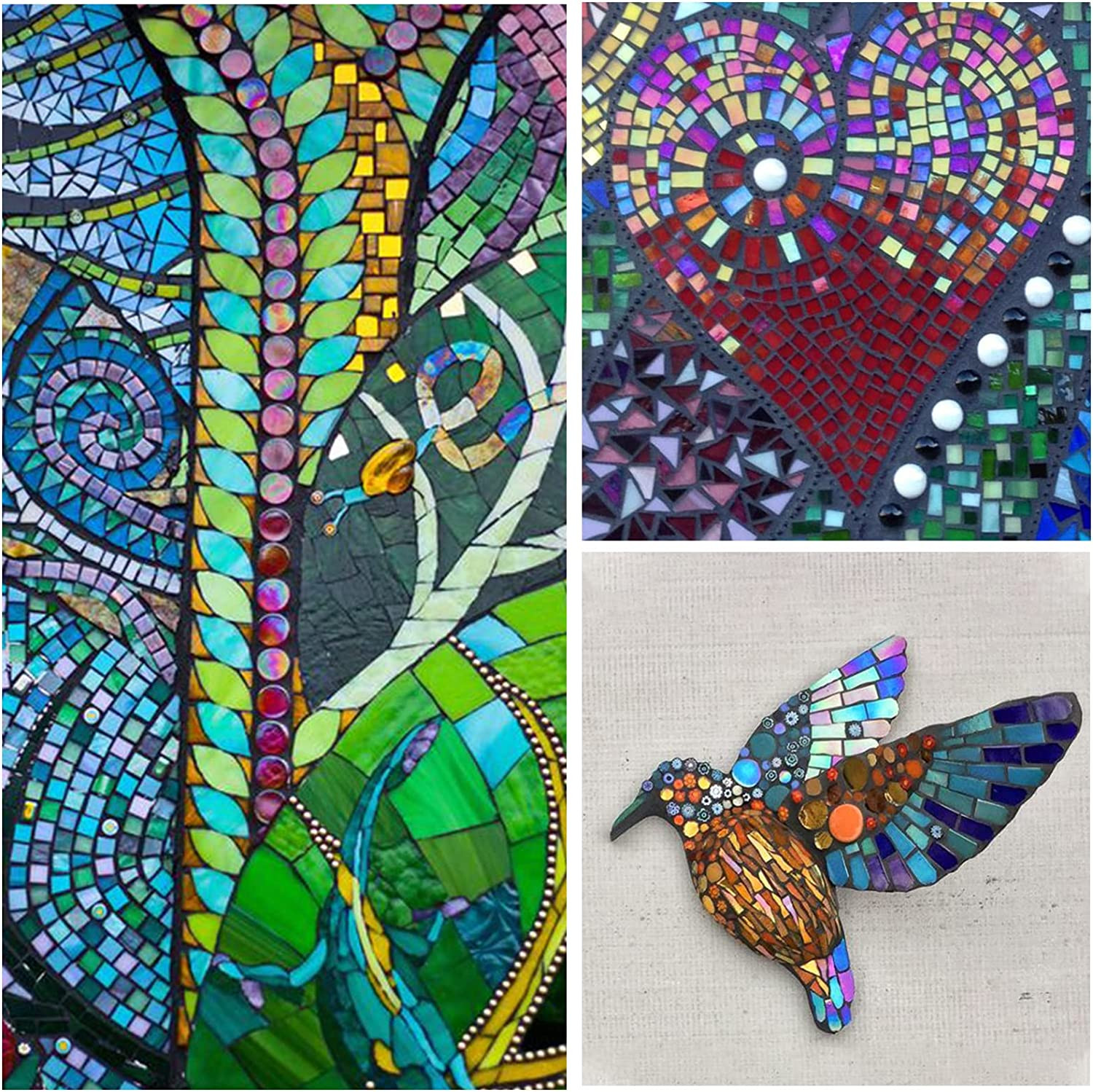 Iridescent Glass Mosaic Tiles for Crafts, 240 Pieces 5 Shapes