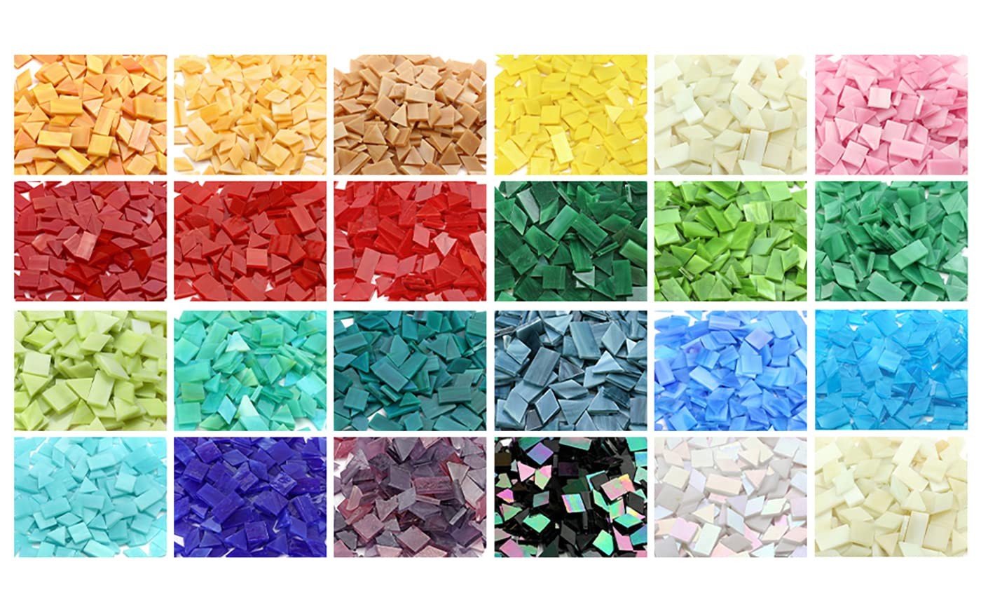 Lanyani Glass Mosaic Tiles for Art Crafts,4 Shapes Mixed Tiffany Stained Glas…