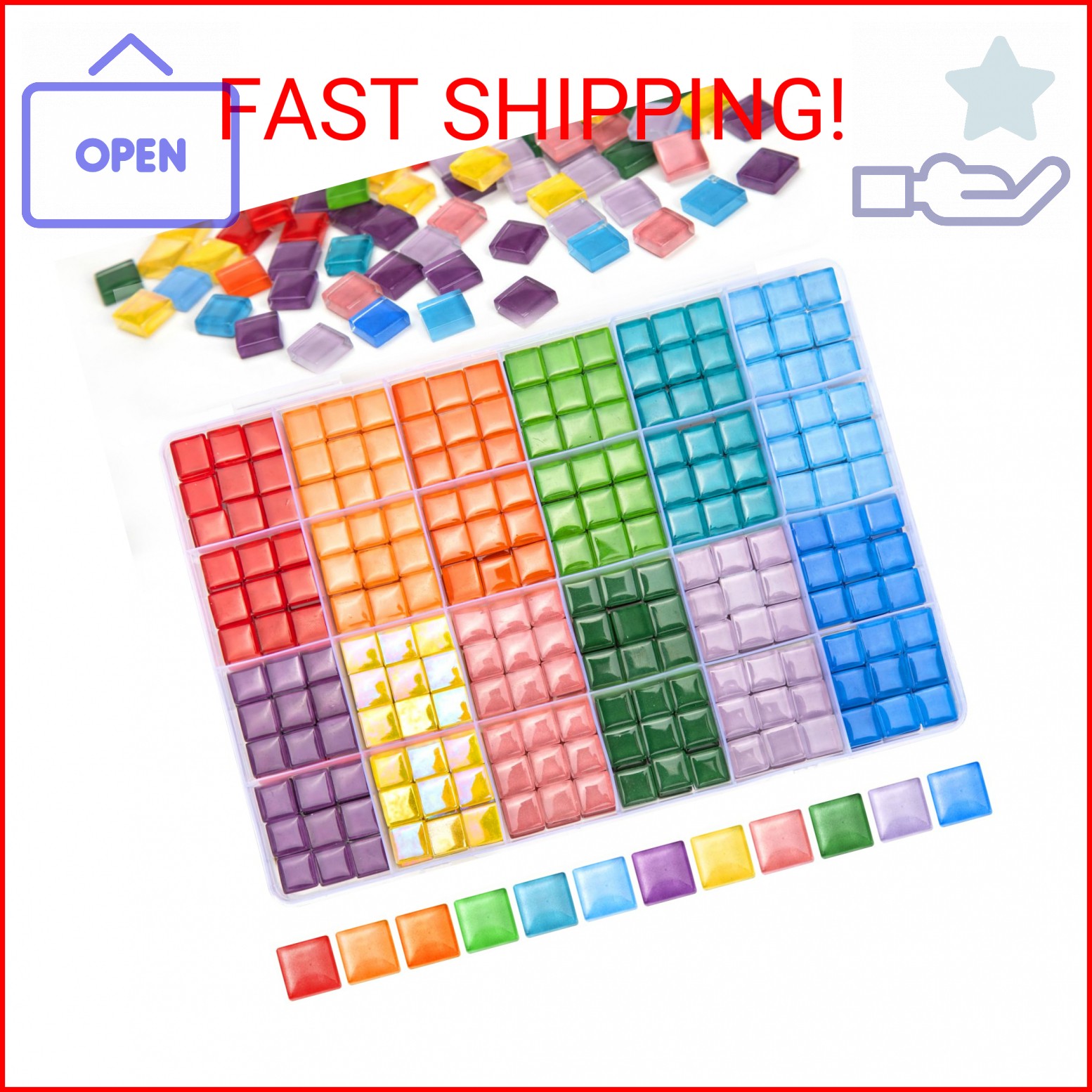 432 pcs Glass Mosaic Tiles 12 Colors 10mm Glass Pieces with Storage Box