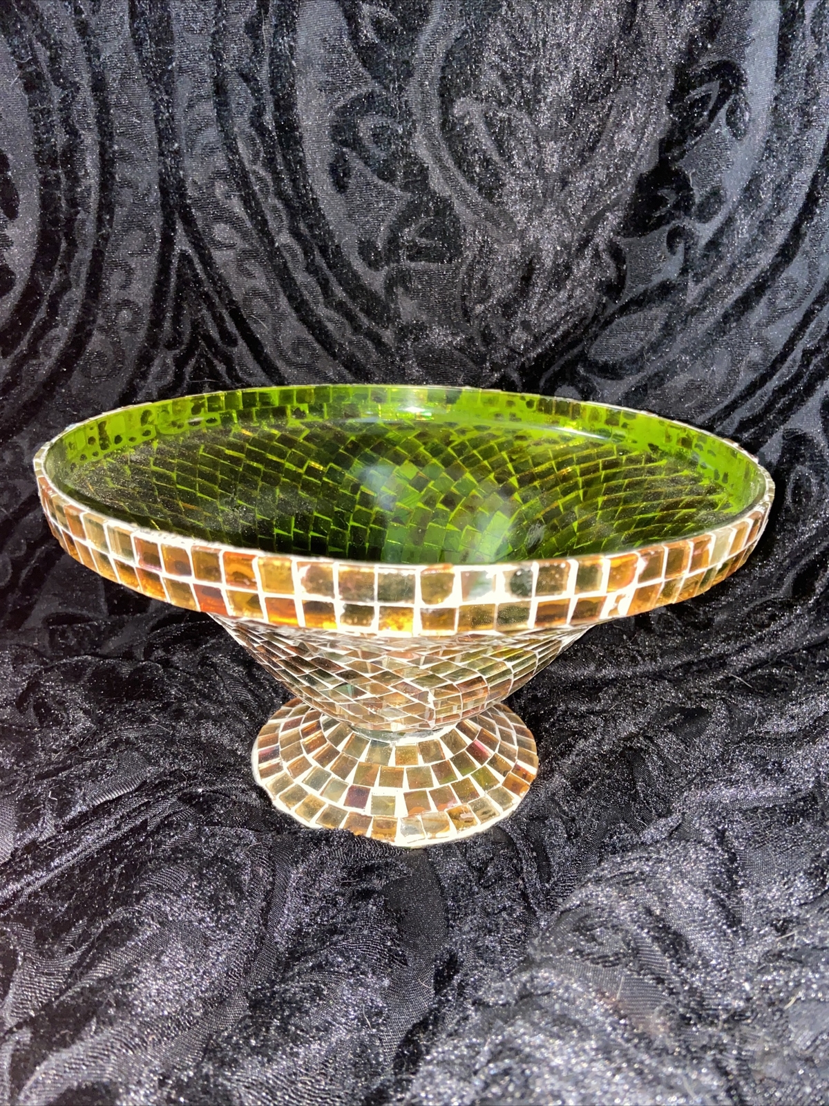 Amber & Green Glass Tile Mosaic Pedestal Decorative Bowl