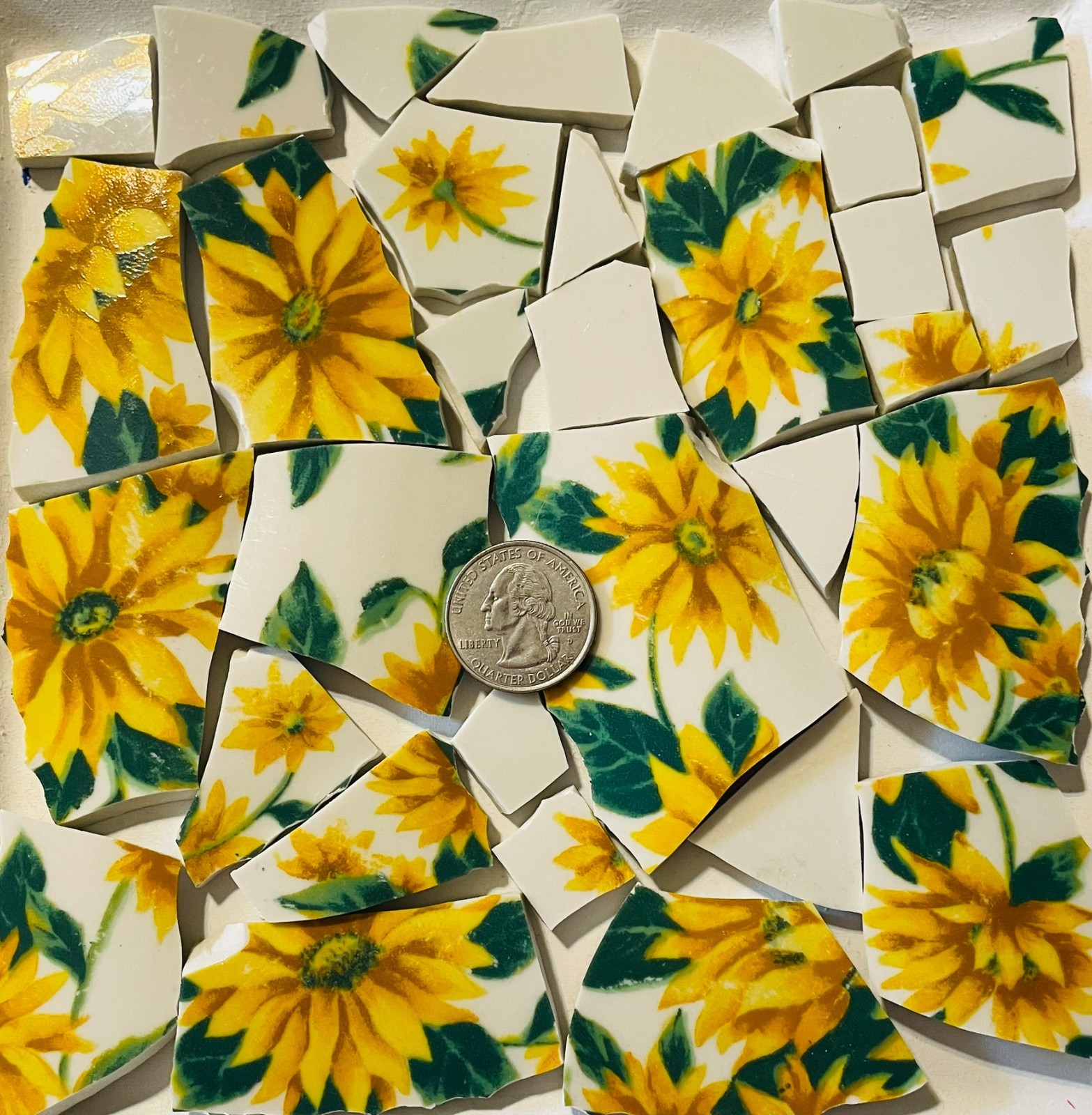 Broken China Mosaic Tile Arts and Craft Supplies – Yellow Flowers F345