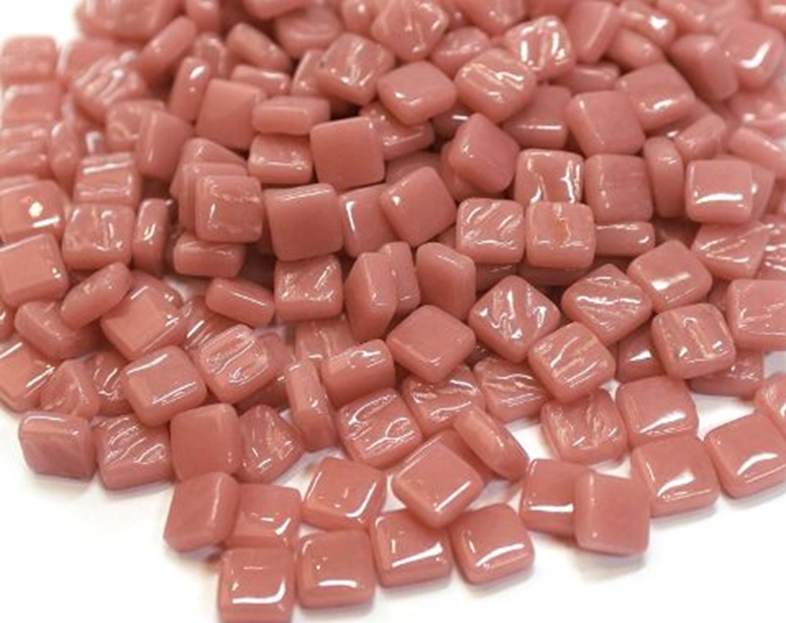 Dark Rose Pink 8 mm Square Recycled Glass Mosaic Tile Pieces – 50 tiles