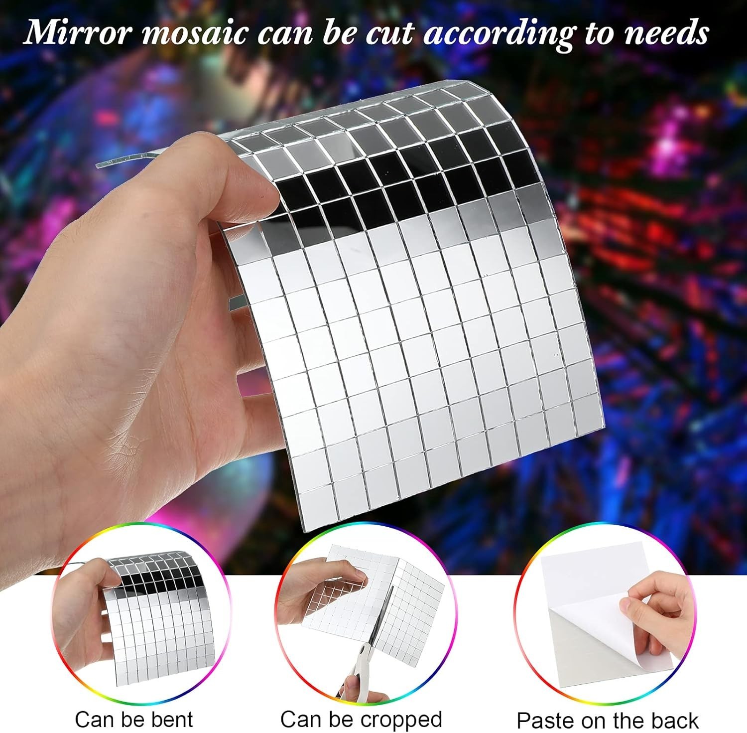 900 Pieces Mirrors Mosaic Tiles Disco Ball Mirror Self Adhesive Real Square Glas